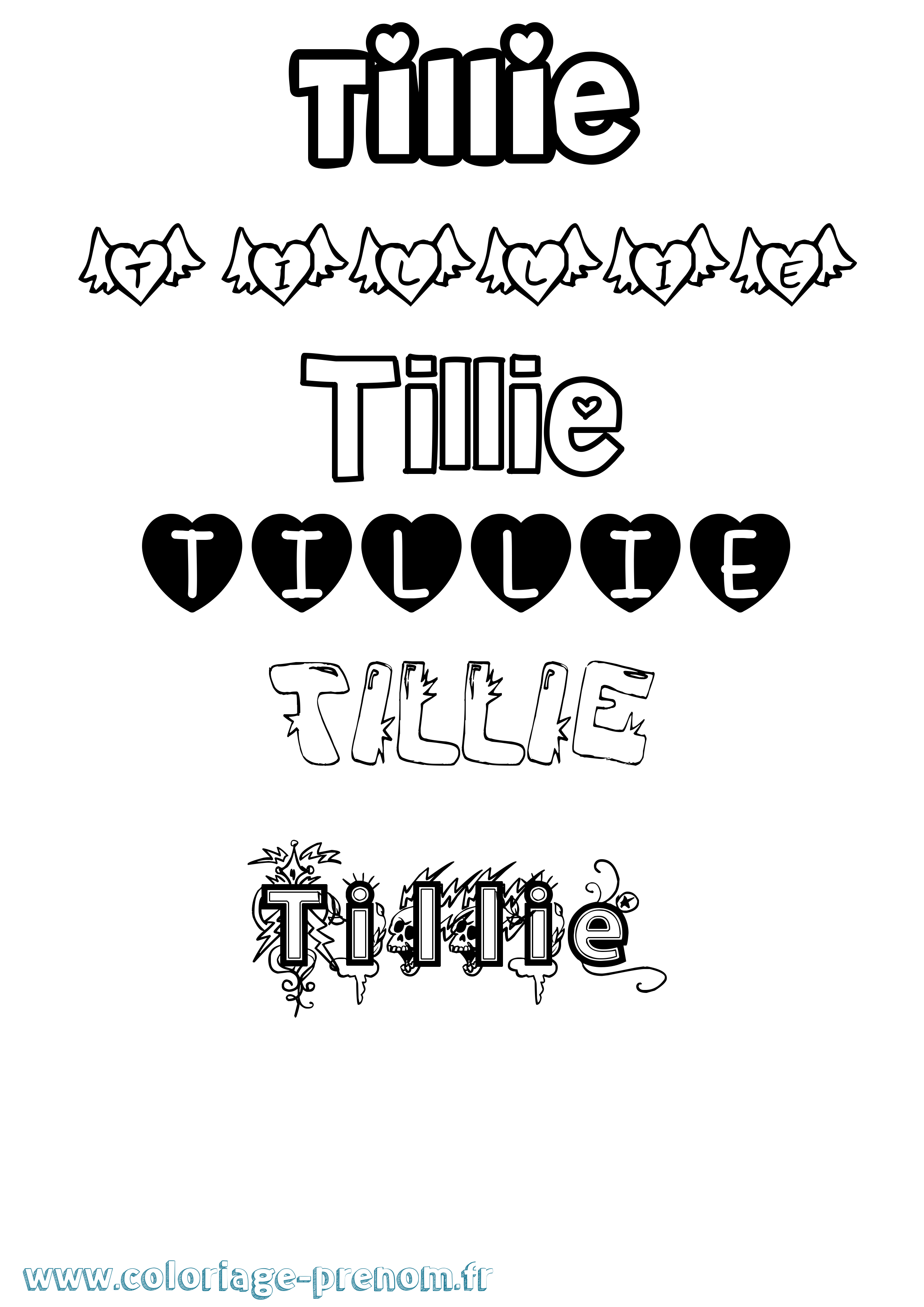 Coloriage Tillie Girly Coloriage prénom Tillie Girly