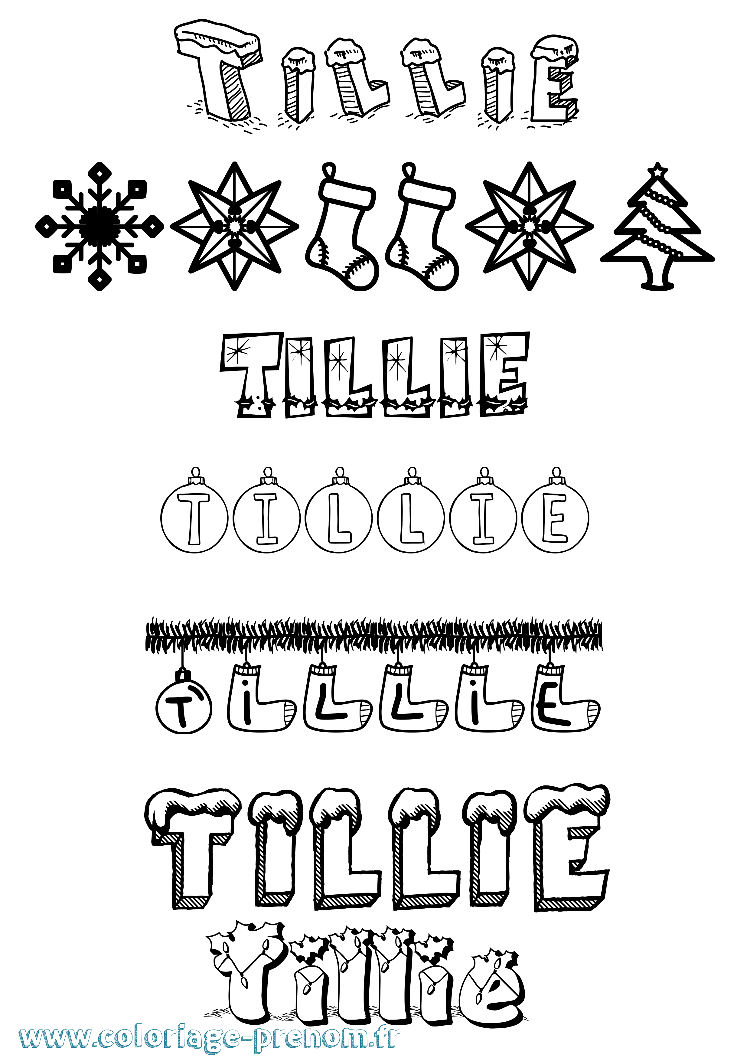 Coloriage Tillie Noël Coloriage prénom Tillie Noël