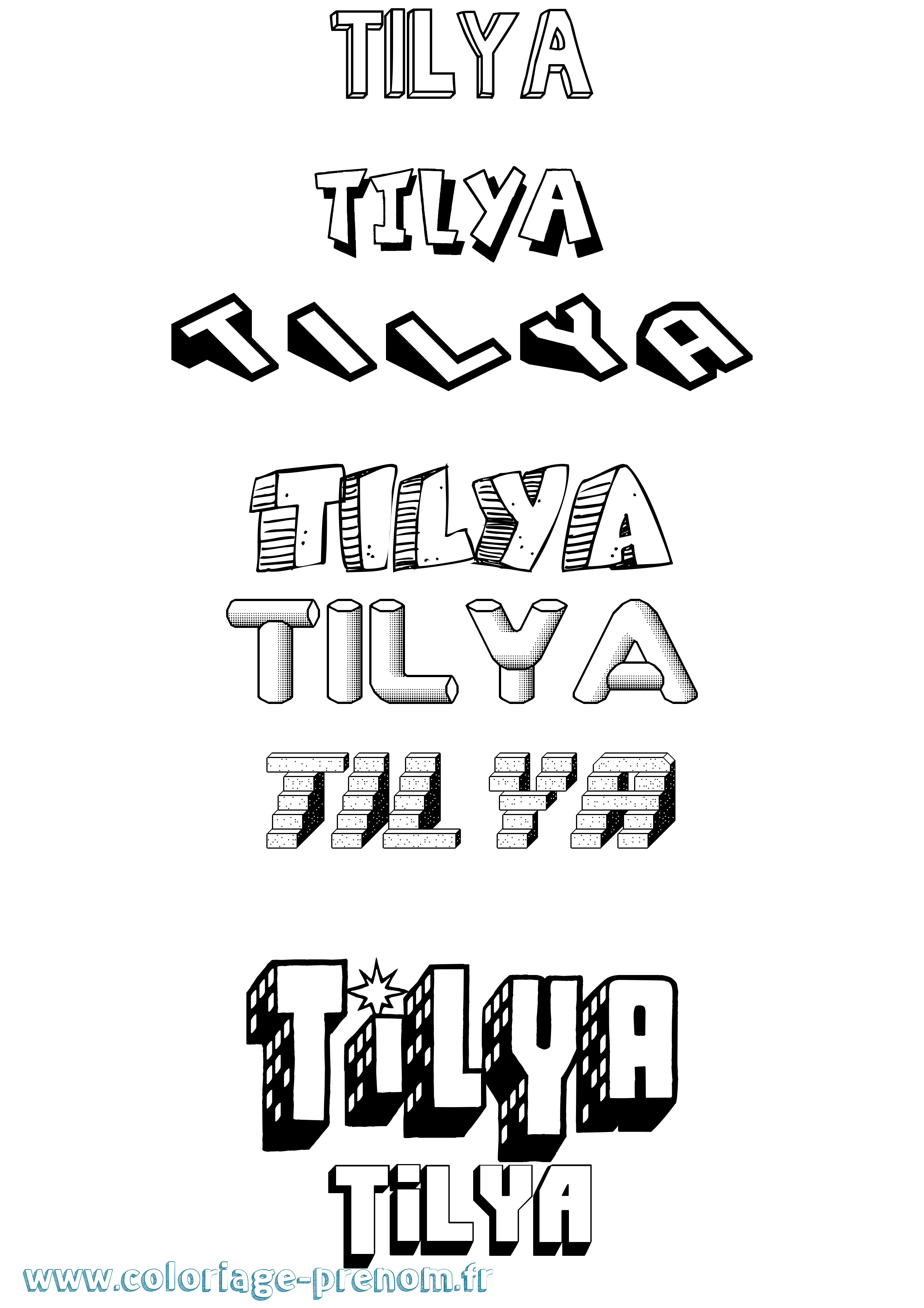 Coloriage Tilya Effet 3D Coloriage prénom Tilya Effet 3D