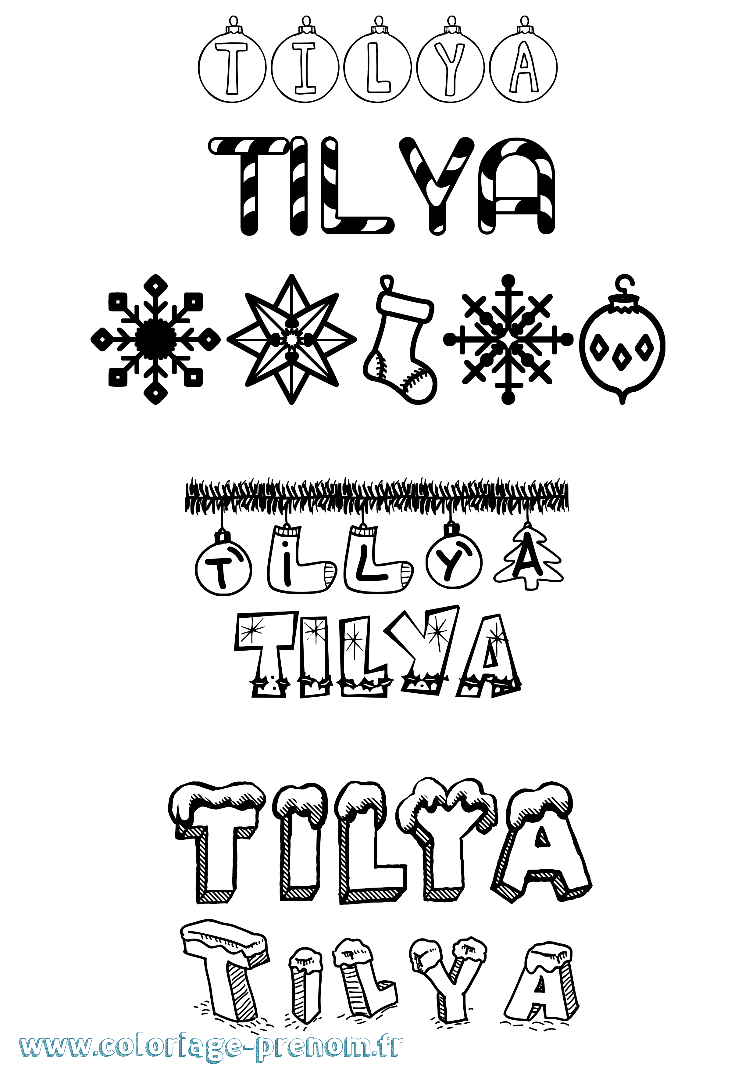 Coloriage Tilya Noël Coloriage prénom Tilya Noël