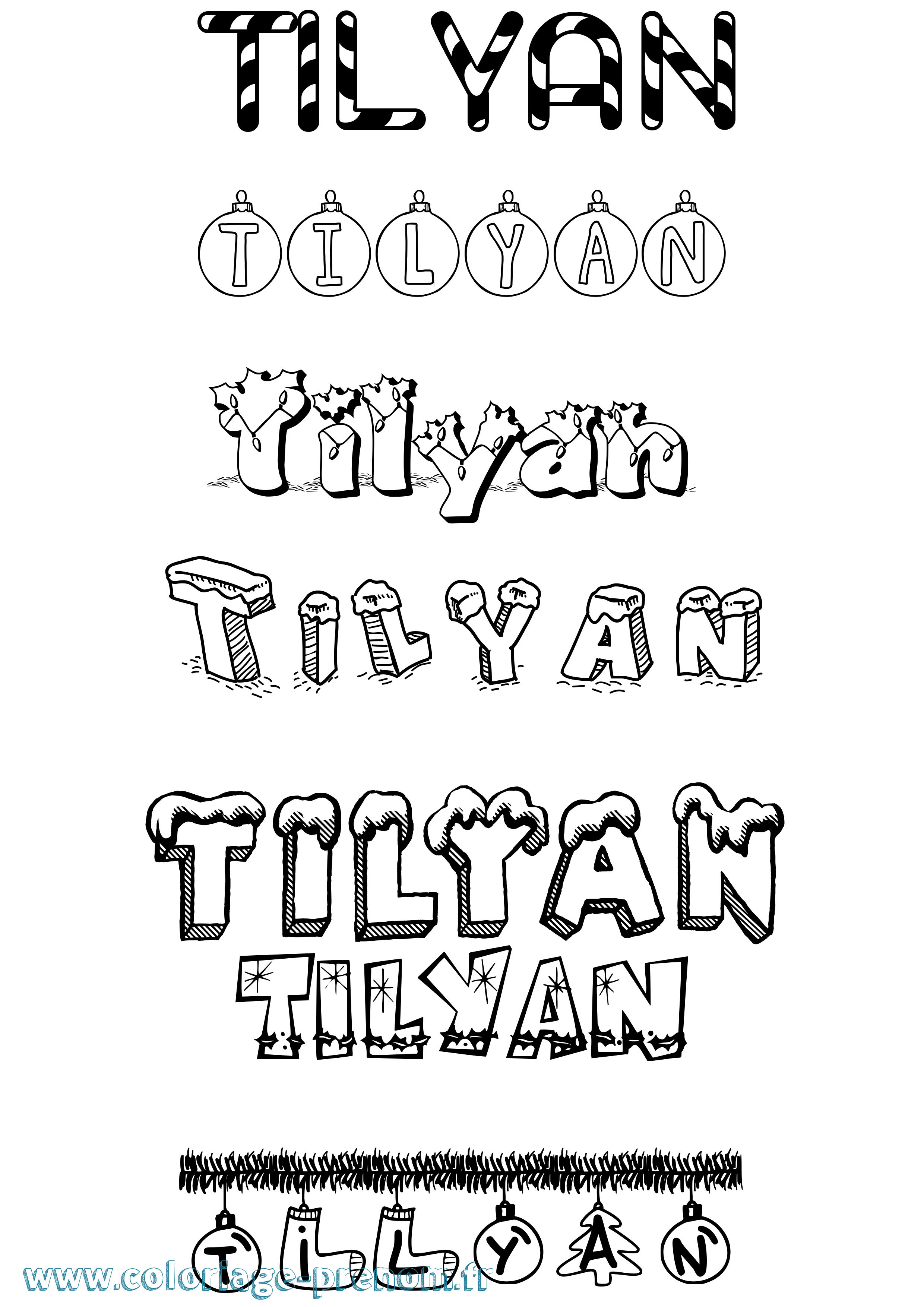 Coloriage Tilyan Noël Coloriage prénom Tilyan Noël