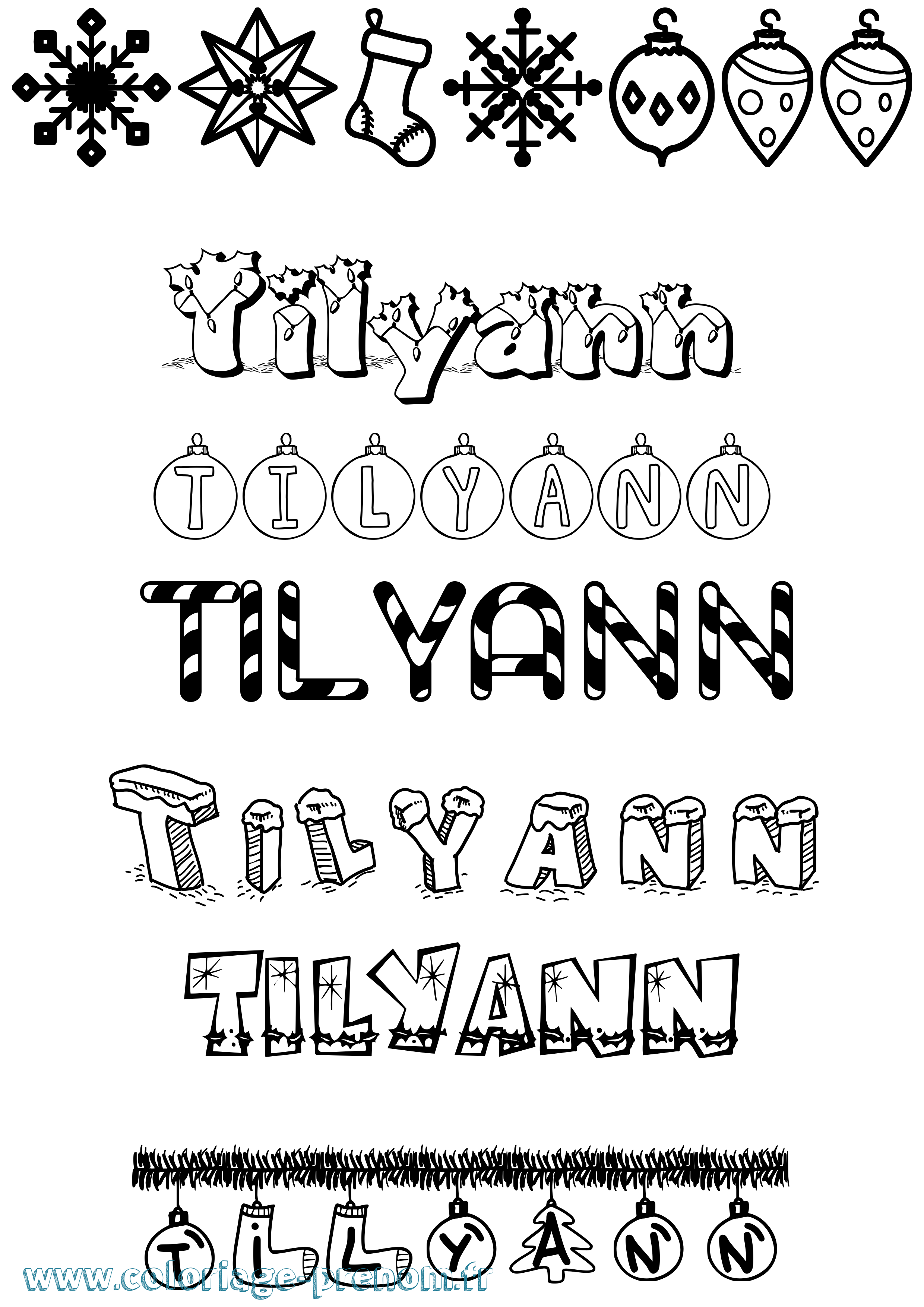 Coloriage Tilyann Noël Coloriage prénom Tilyann Noël