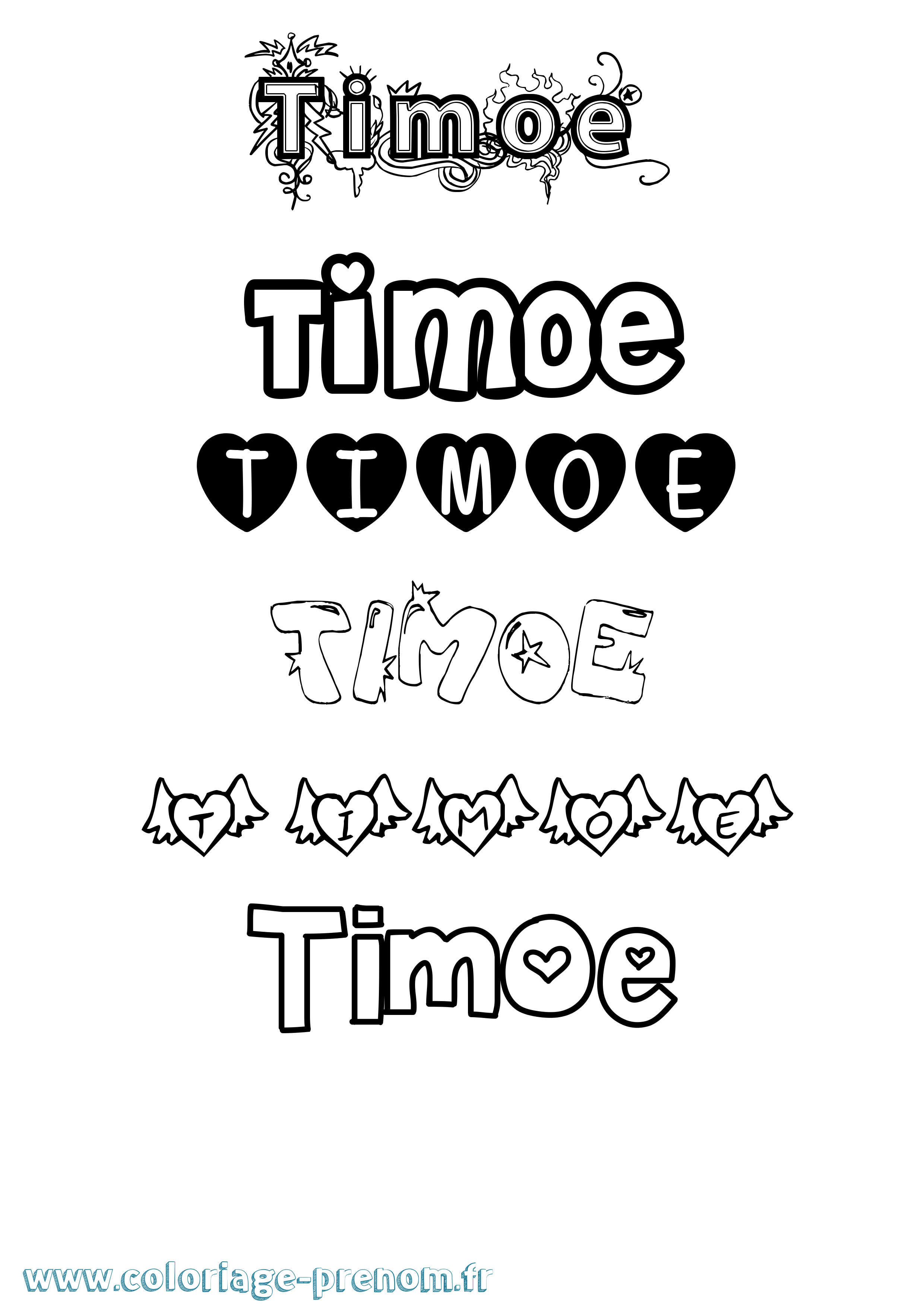 Coloriage Timoe Girly Coloriage prénom Timoe Girly