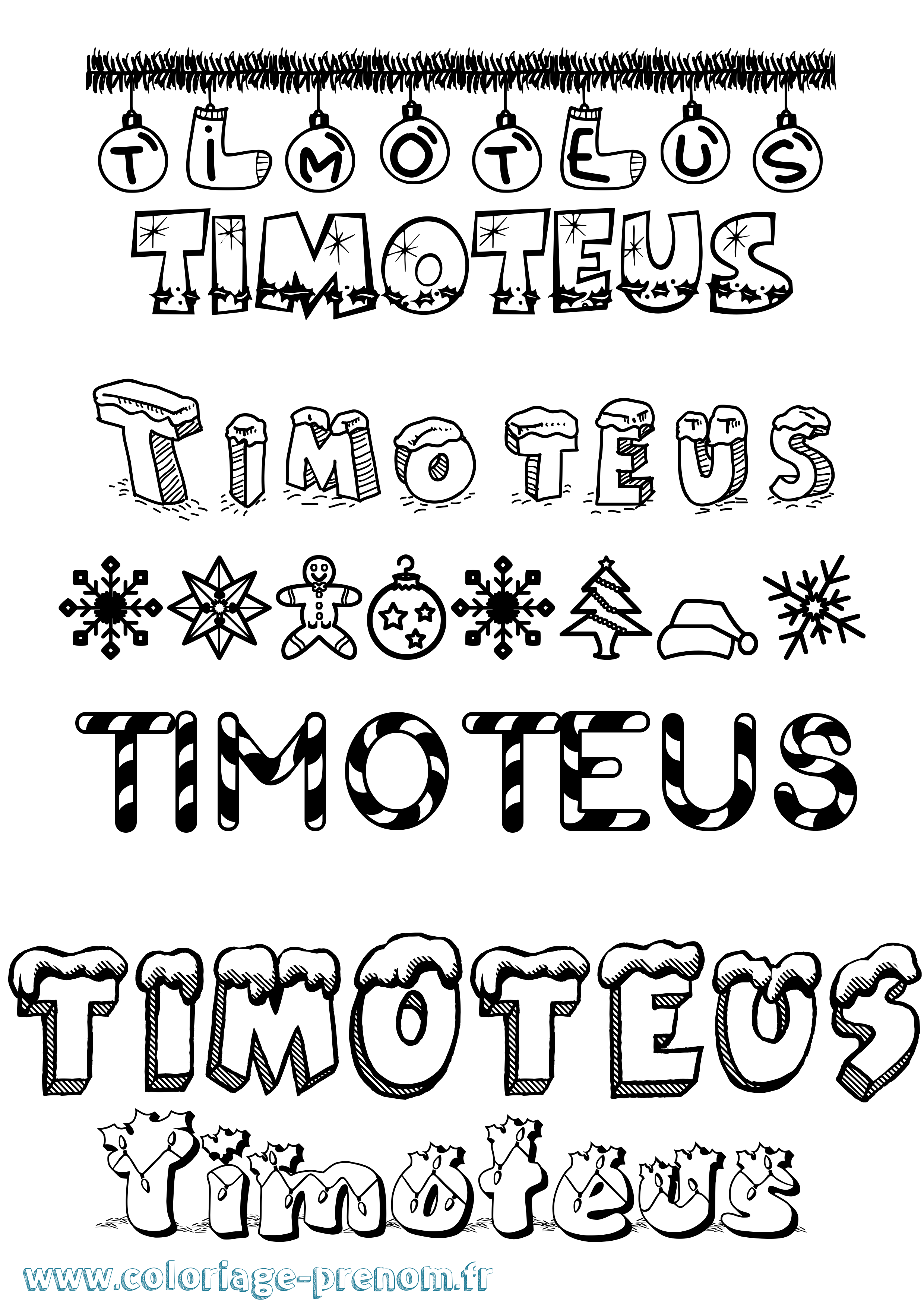 Coloriage Timoteus Noël Coloriage prénom Timoteus Noël