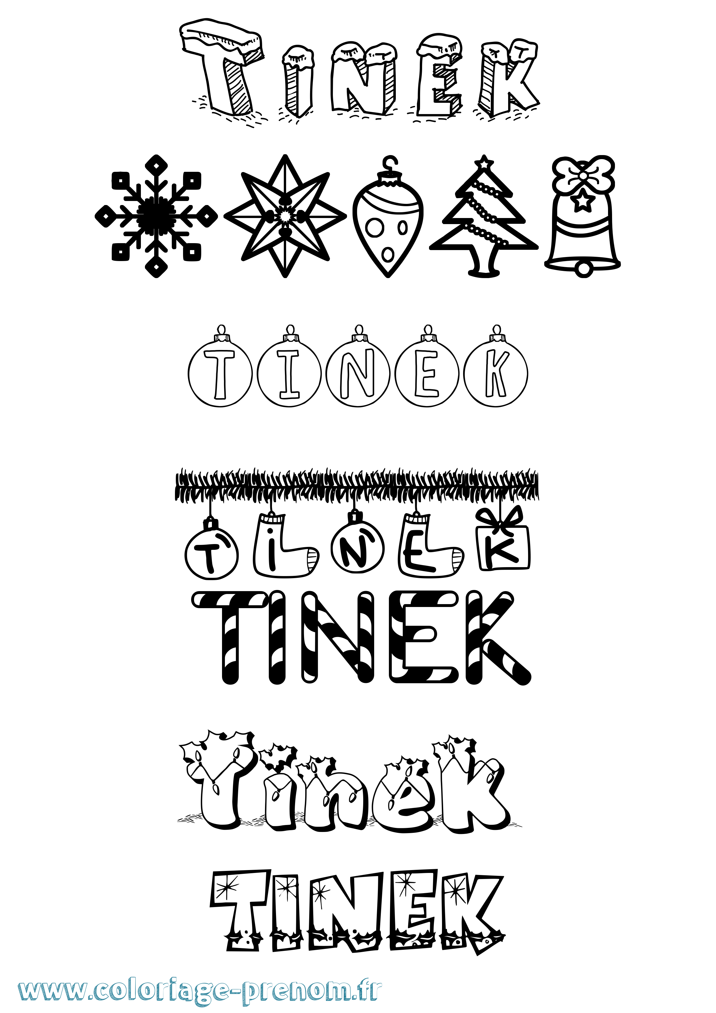 Coloriage Tinek Noël Coloriage prénom Tinek Noël