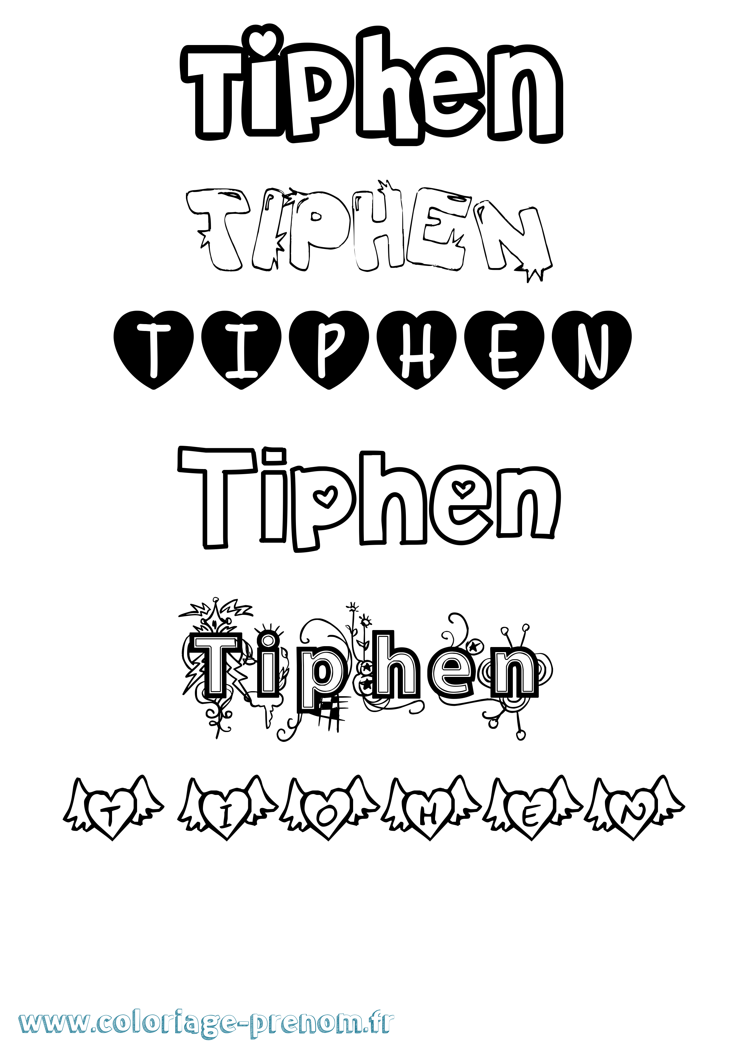 Coloriage Tiphen Girly Coloriage prénom Tiphen Girly