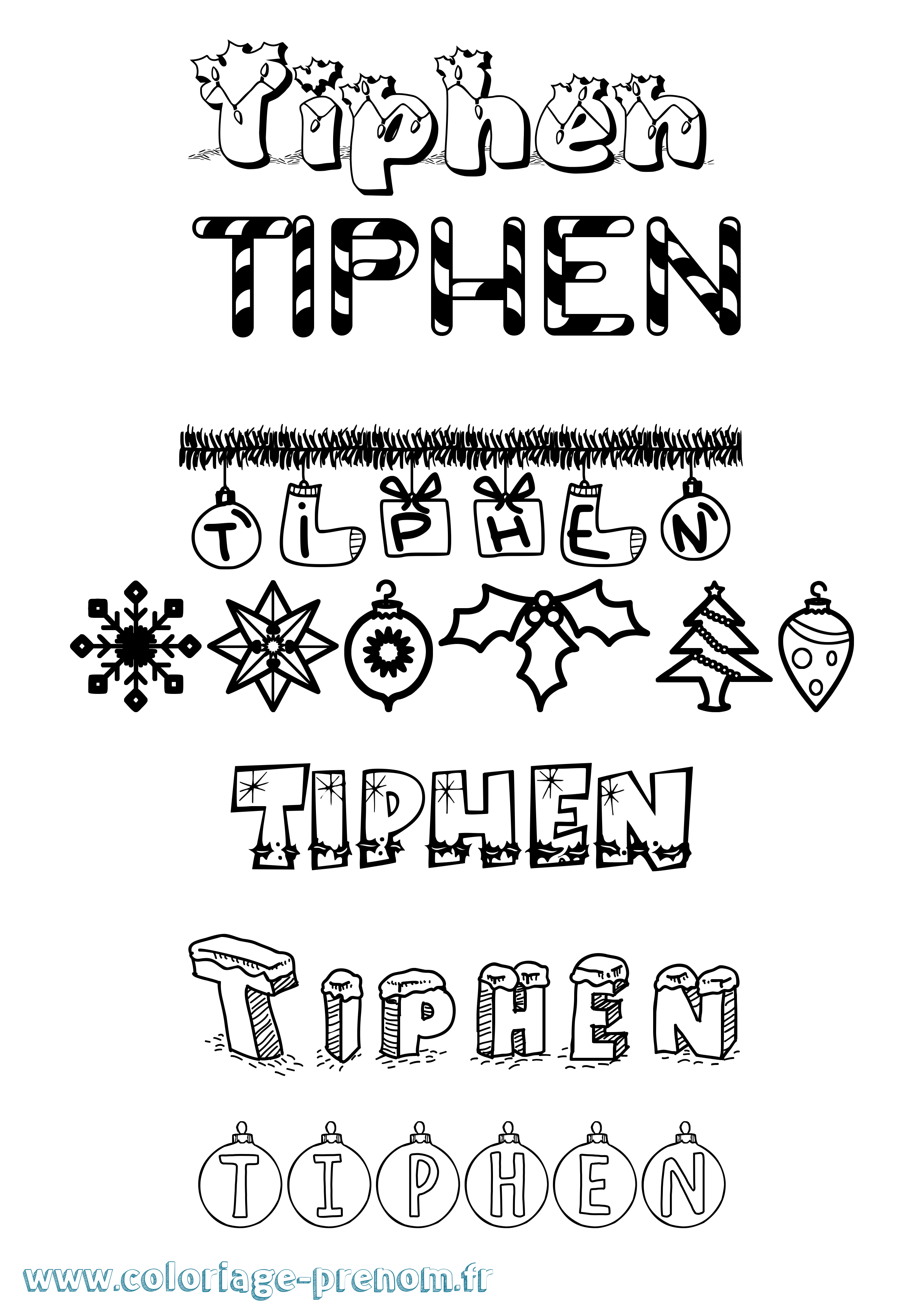 Coloriage Tiphen Noël Coloriage prénom Tiphen Noël