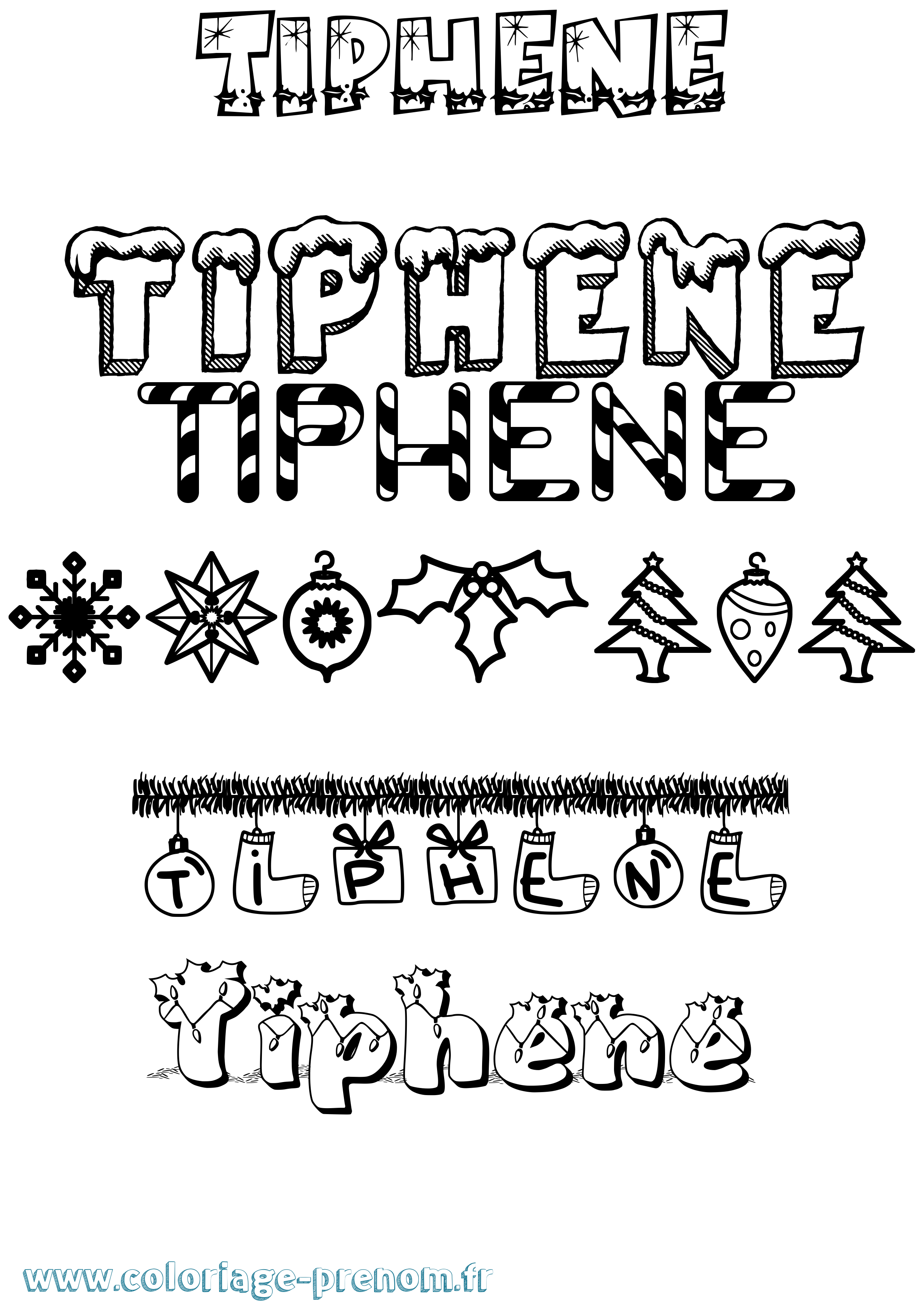 Coloriage Tiphene Noël Coloriage prénom Tiphene Noël