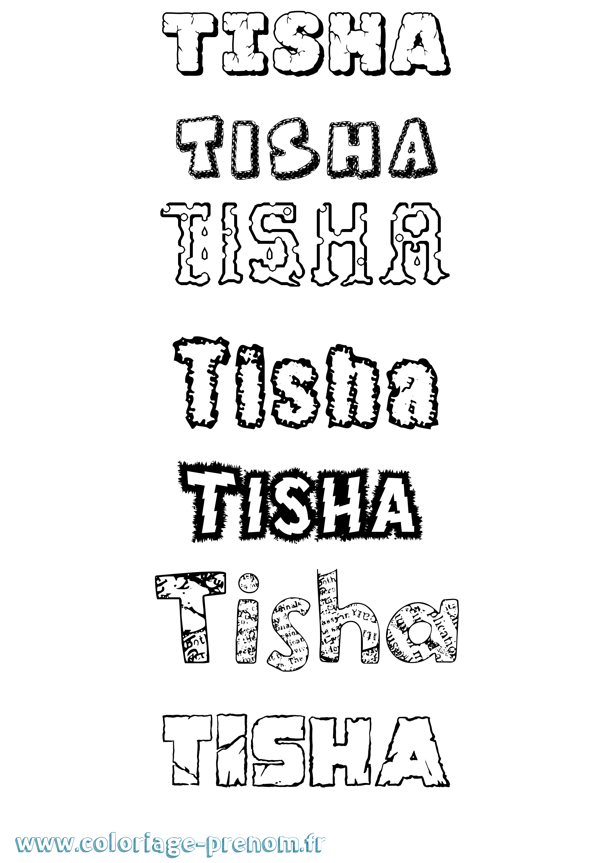 Coloriage Tisha Destructuré Coloriage prénom Tisha Destructuré