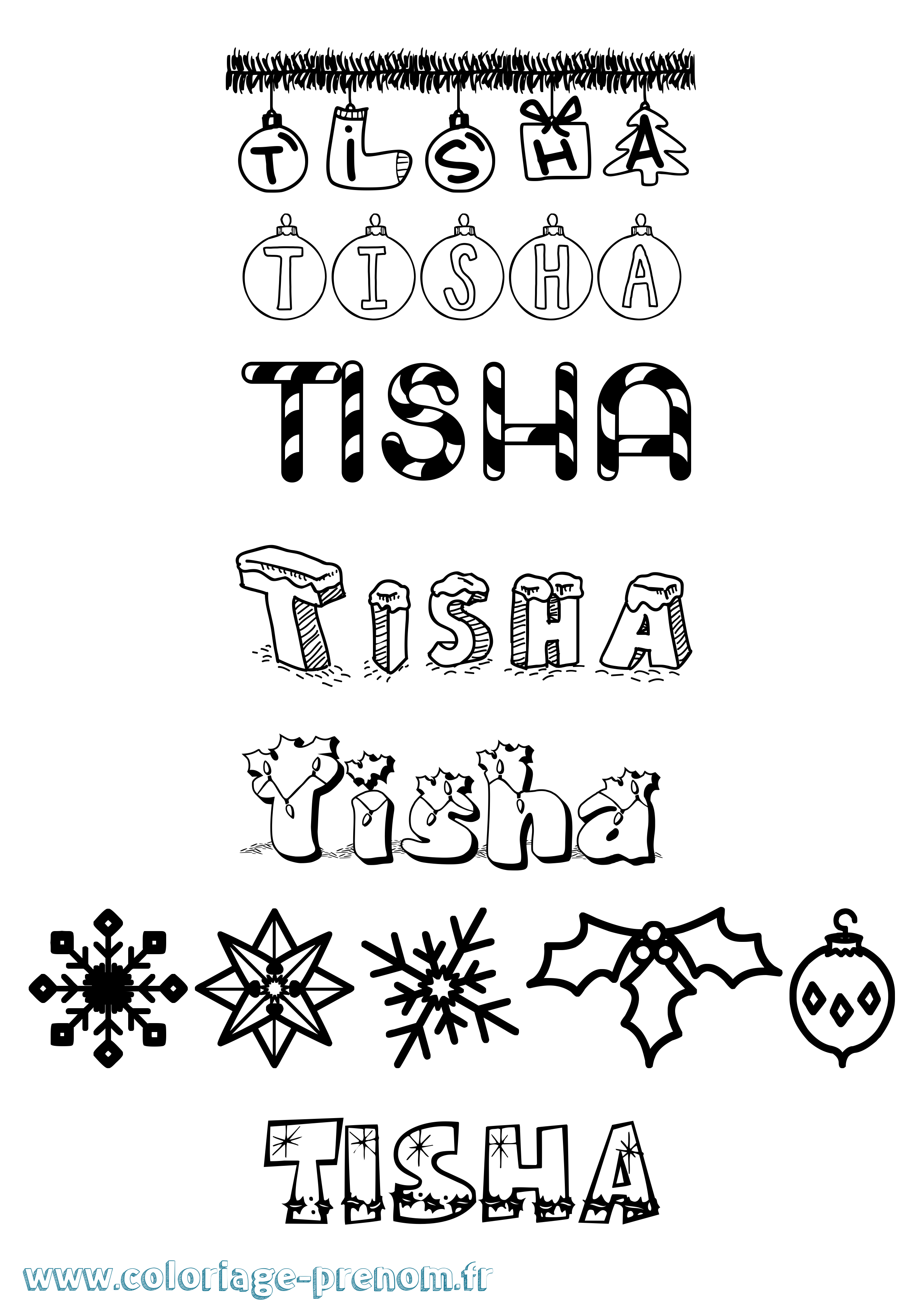Coloriage Tisha Noël Coloriage prénom Tisha Noël