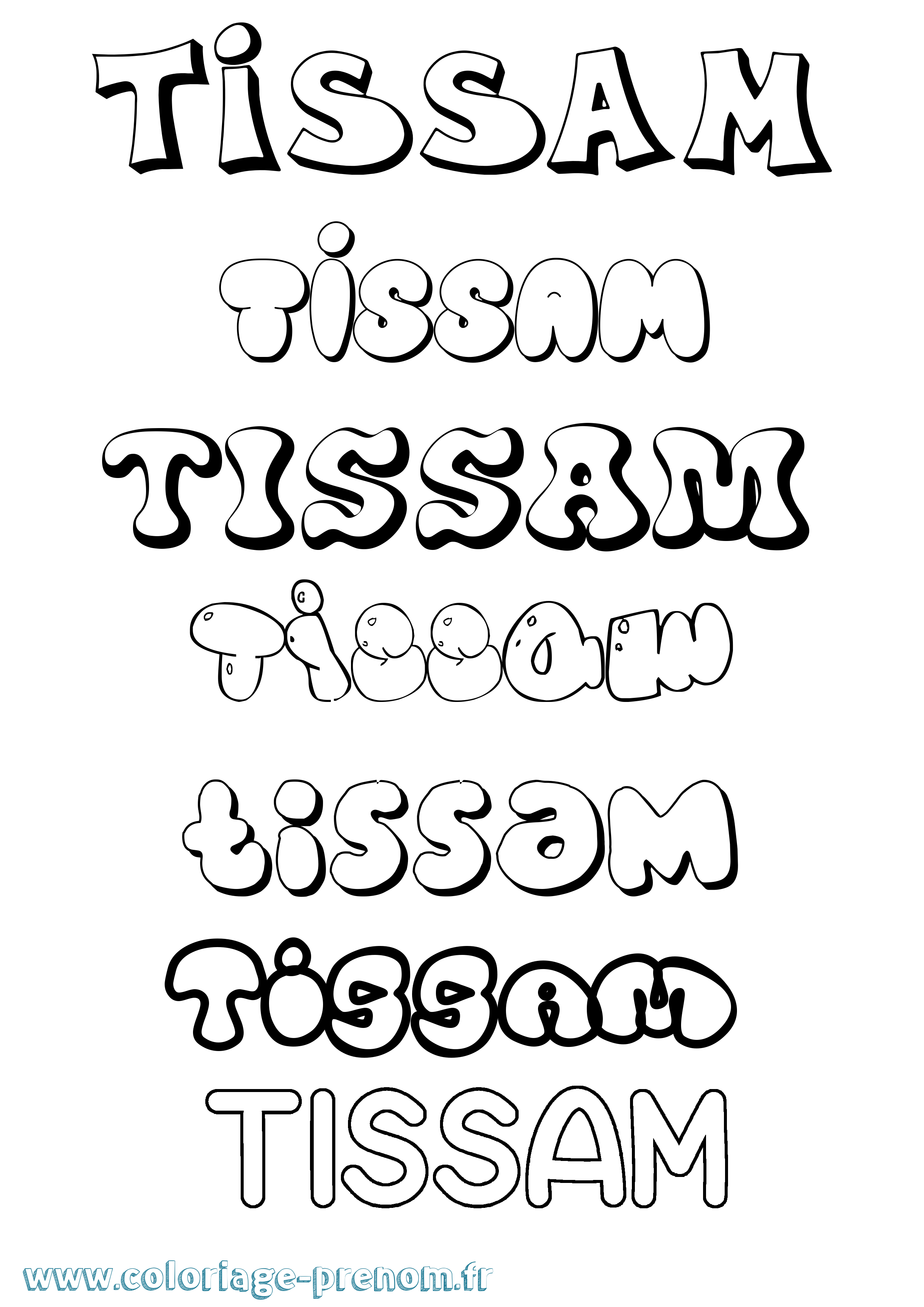 Coloriage Tissam Bubble Coloriage prénom Tissam Bubble