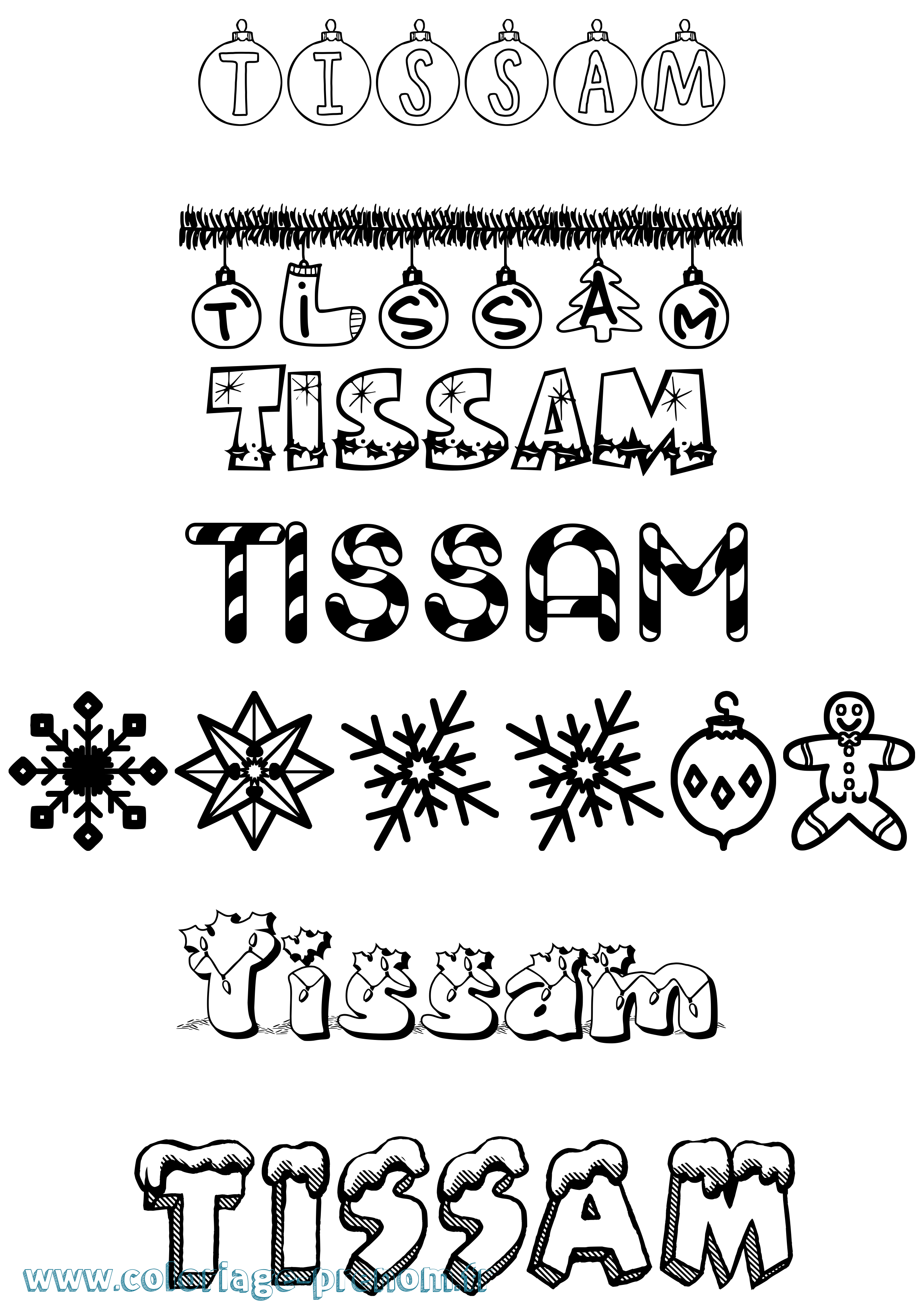 Coloriage Tissam Noël Coloriage prénom Tissam Noël