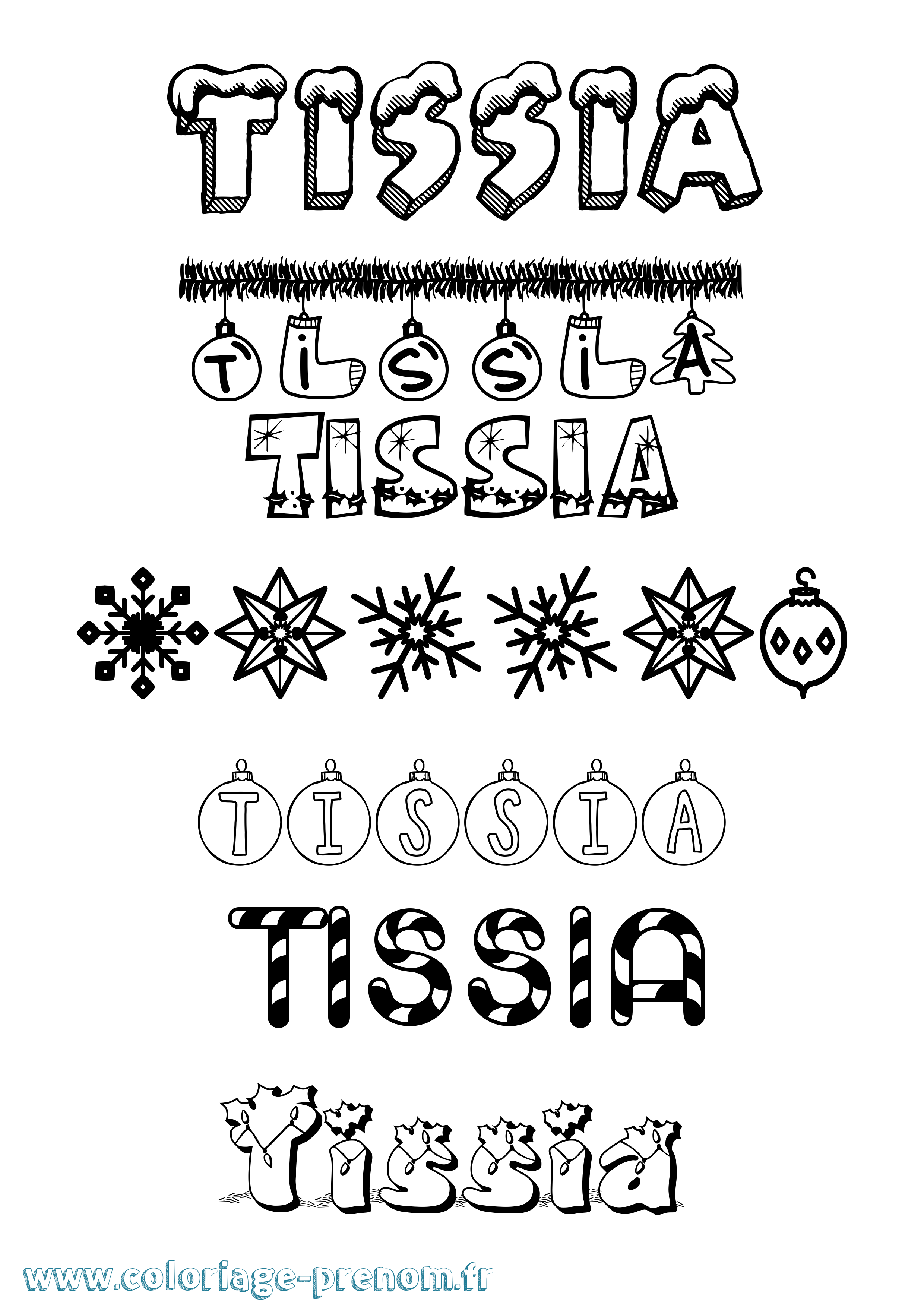Coloriage Tissia Noël Coloriage prénom Tissia Noël