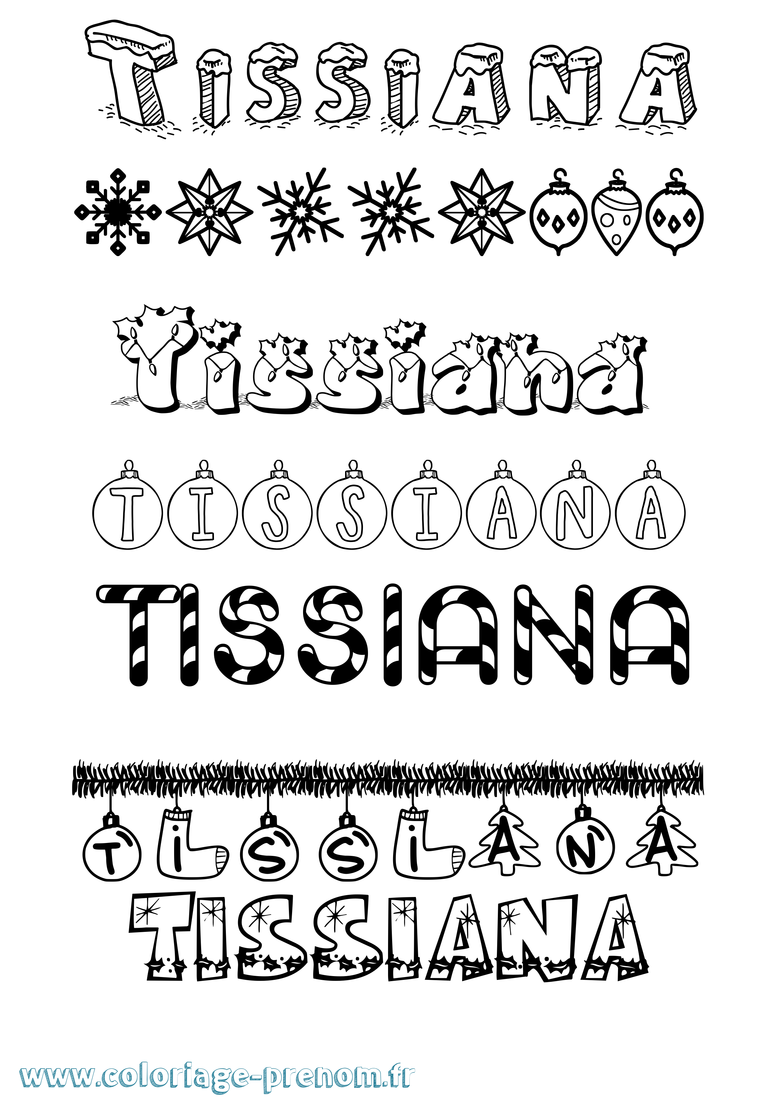 Coloriage Tissiana Noël Coloriage prénom Tissiana Noël