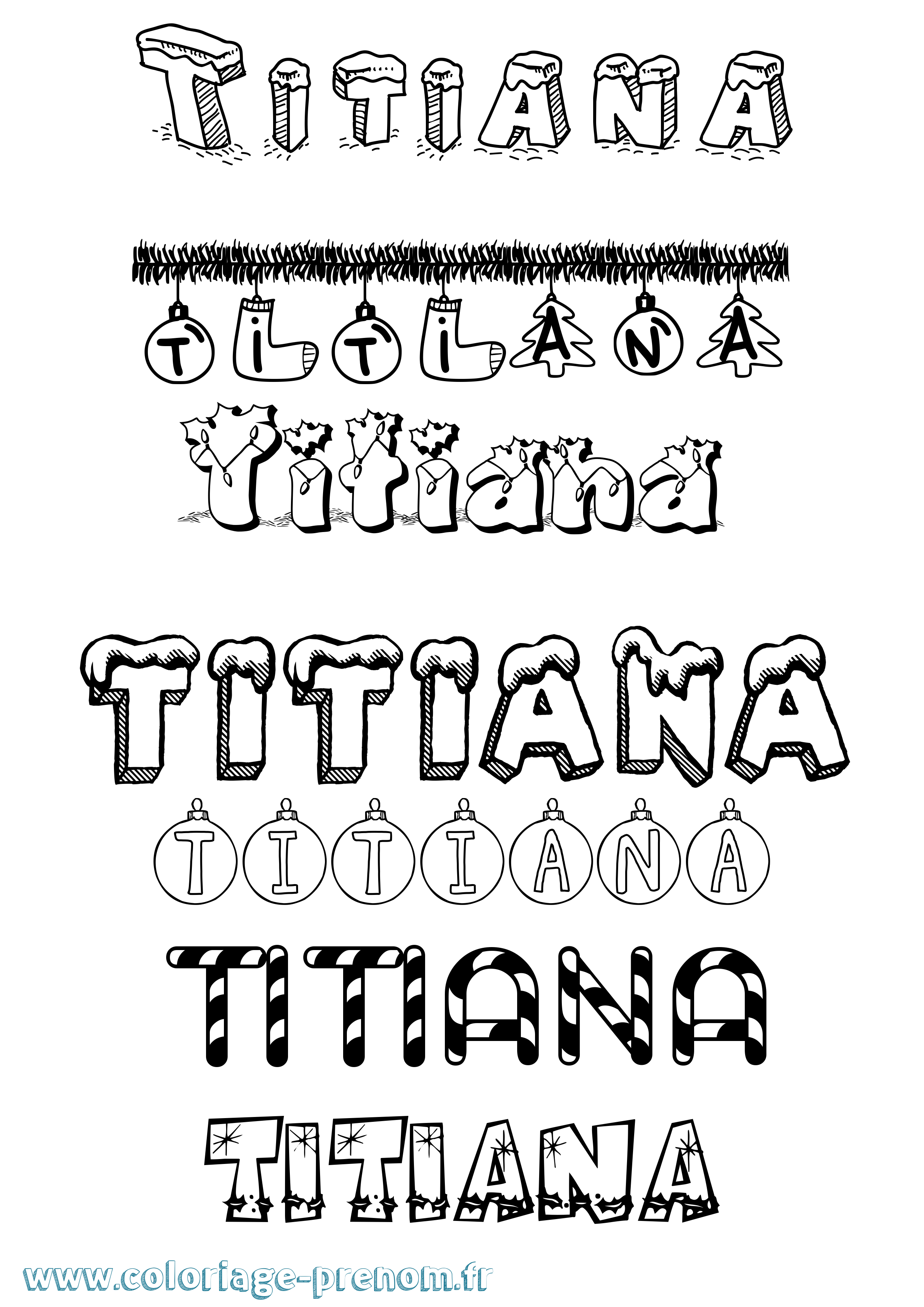 Coloriage Titiana Noël Coloriage prénom Titiana Noël