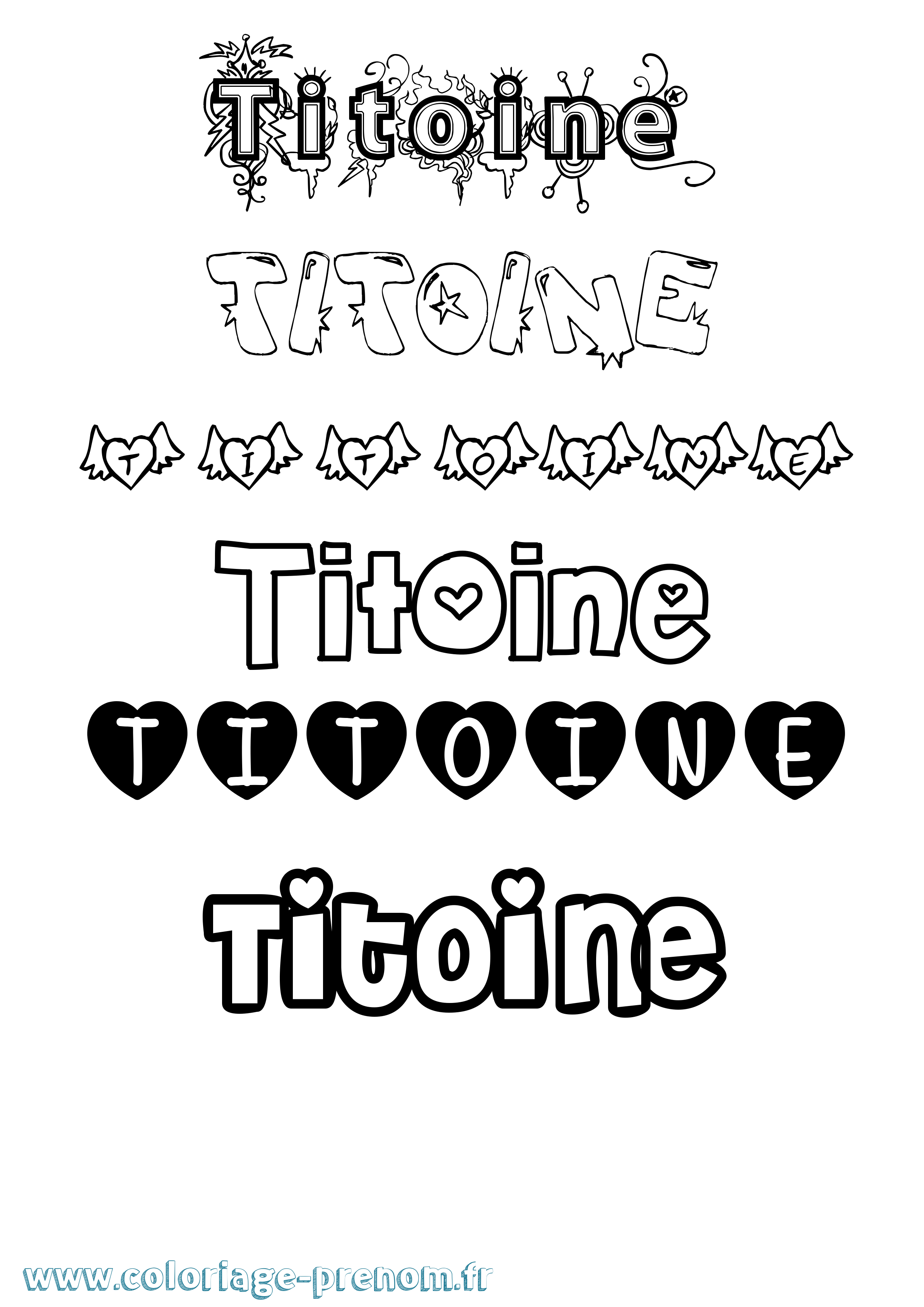 Coloriage Titoine Girly Coloriage prénom Titoine Girly