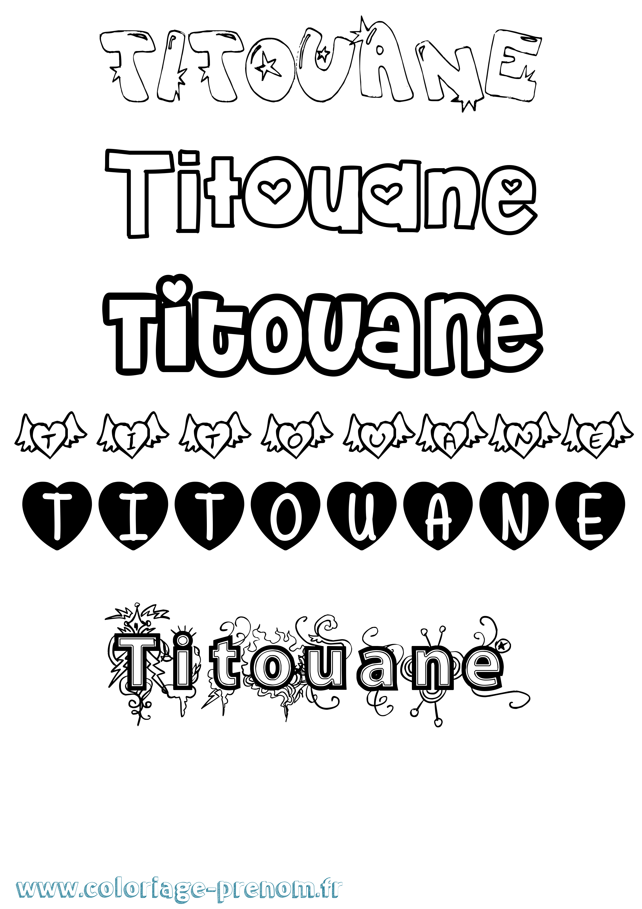 Coloriage Titouane Girly Coloriage prénom Titouane Girly