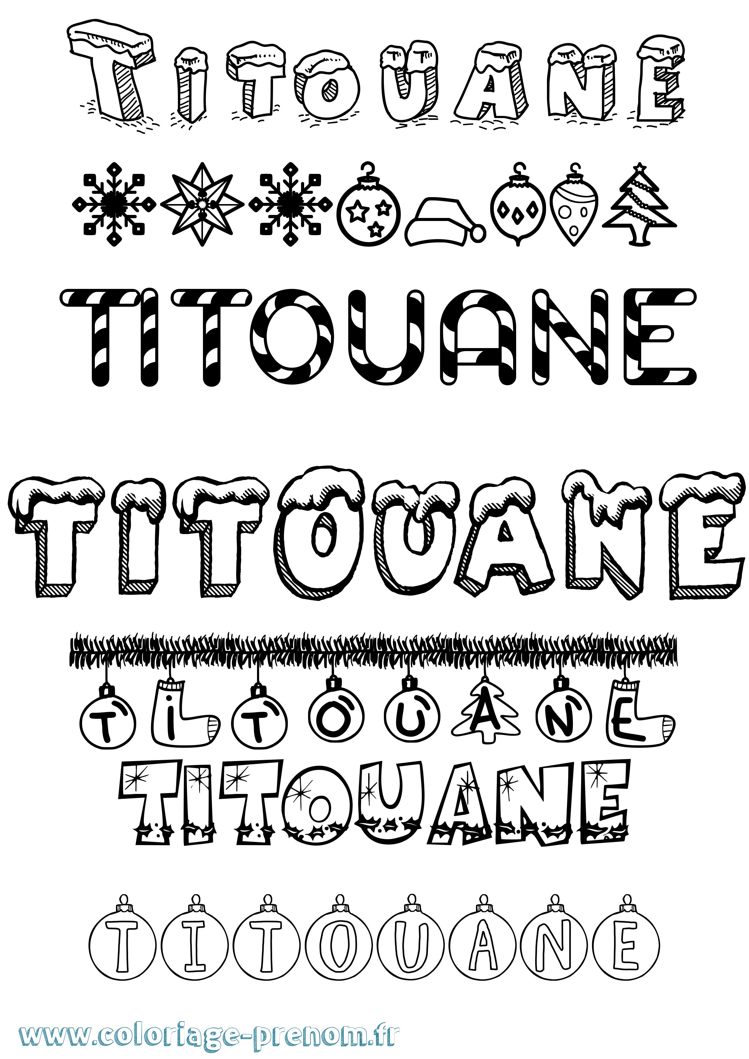 Coloriage Titouane Noël Coloriage prénom Titouane Noël