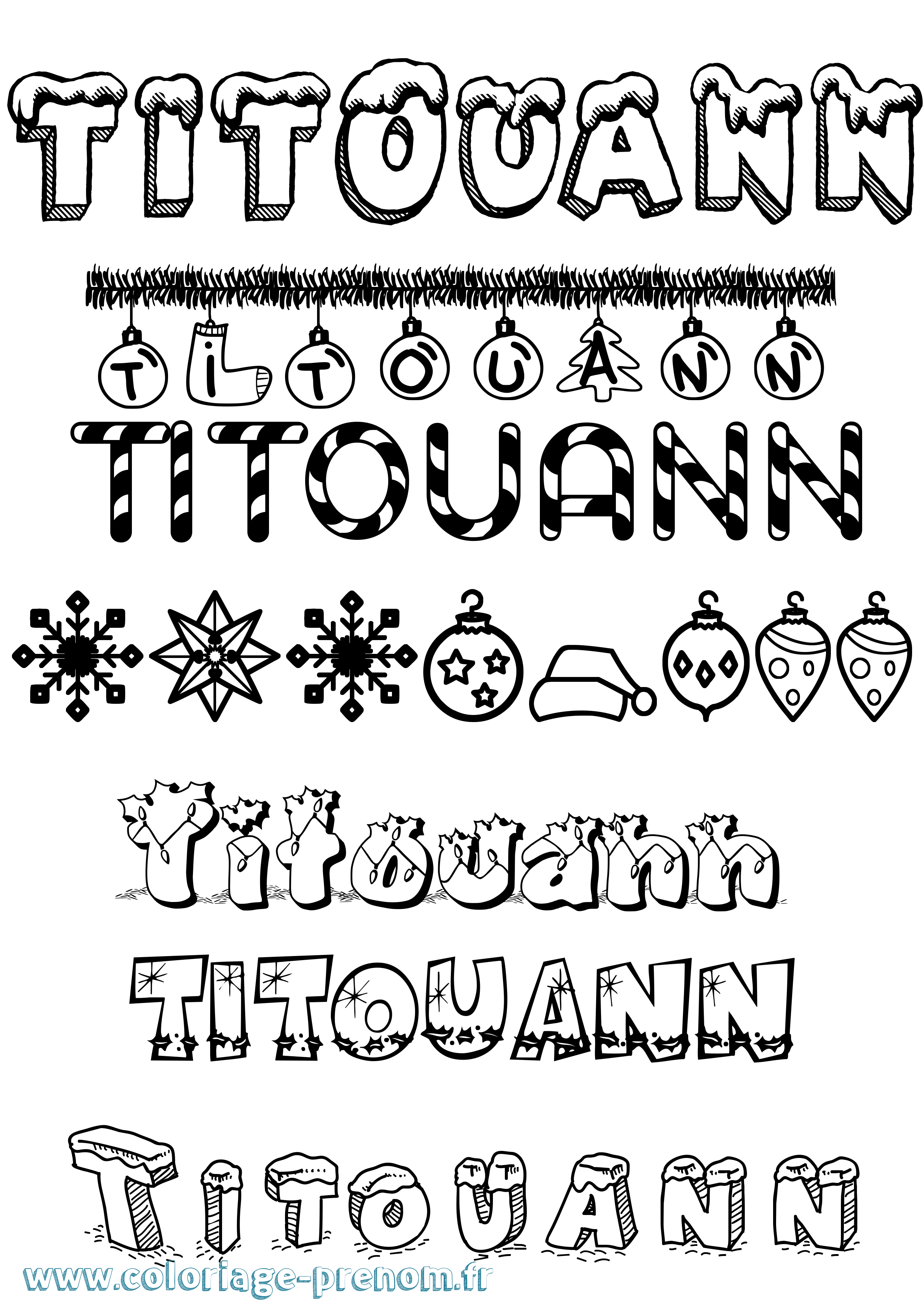 Coloriage Titouann Noël Coloriage prénom Titouann Noël