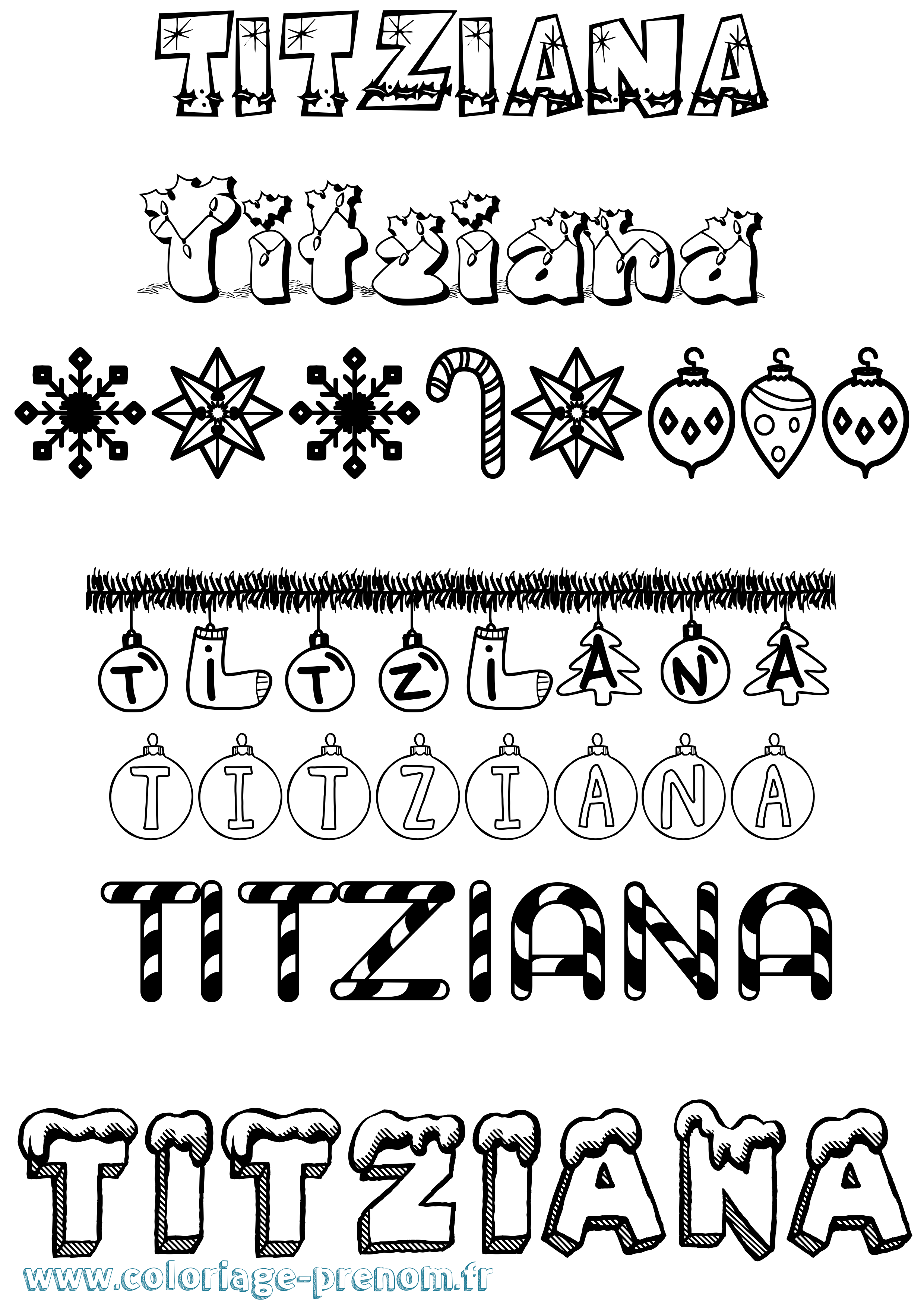 Coloriage Titziana Noël Coloriage prénom Titziana Noël