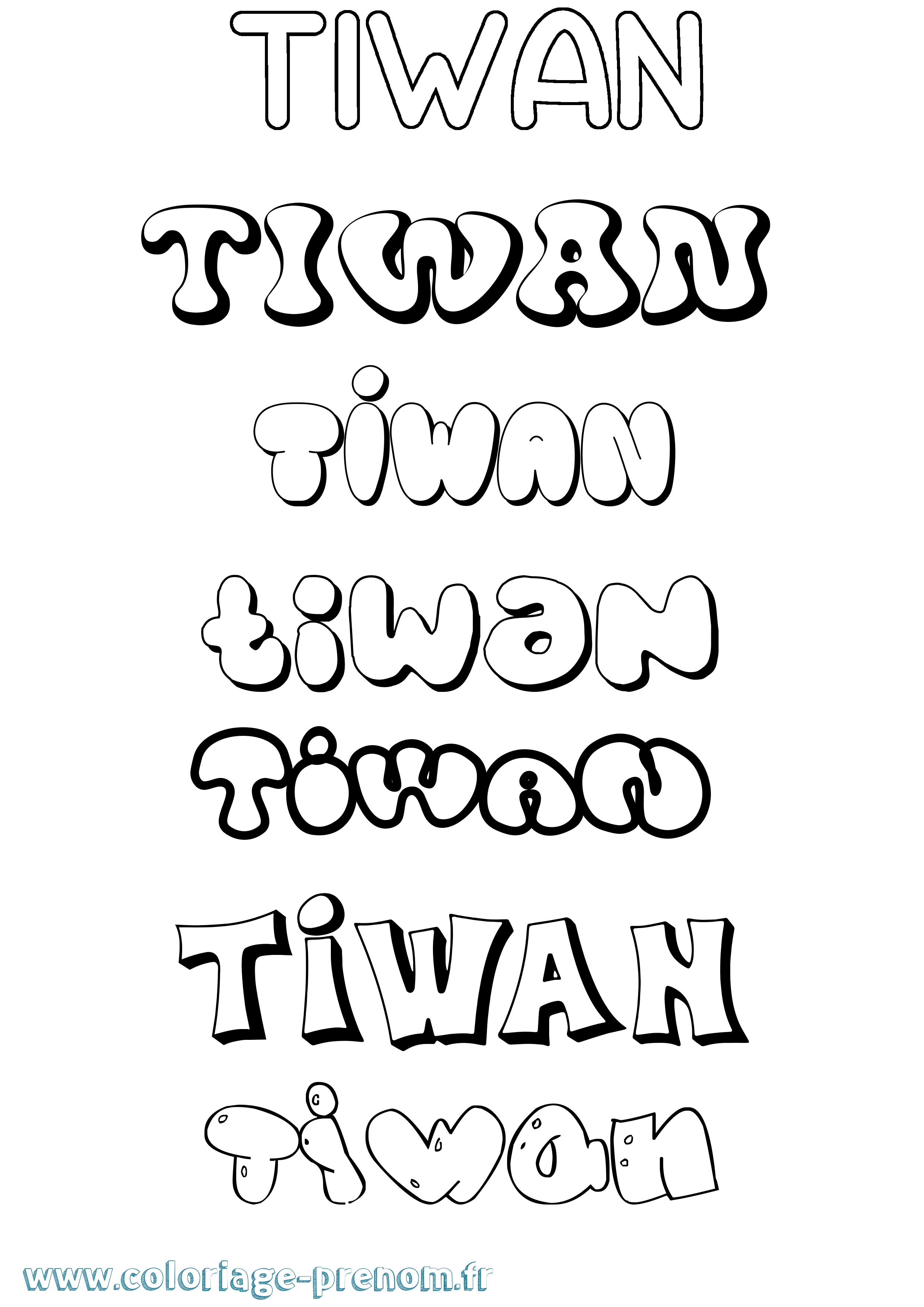 Coloriage Tiwan Bubble Coloriage prénom Tiwan Bubble