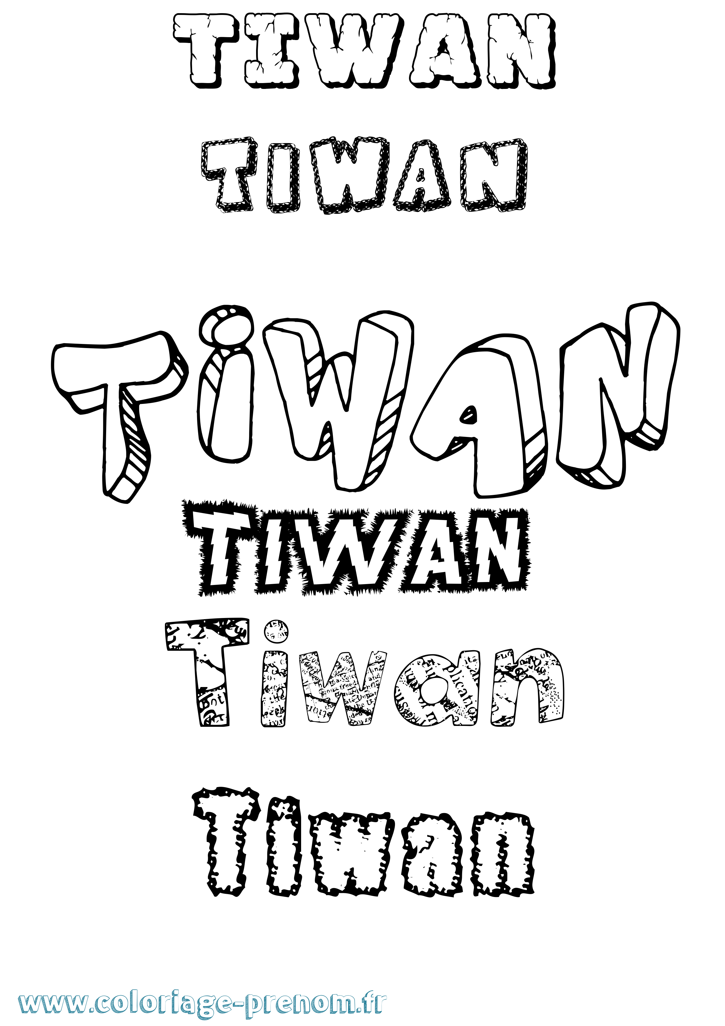 Coloriage Tiwan Destructuré Coloriage prénom Tiwan Destructuré