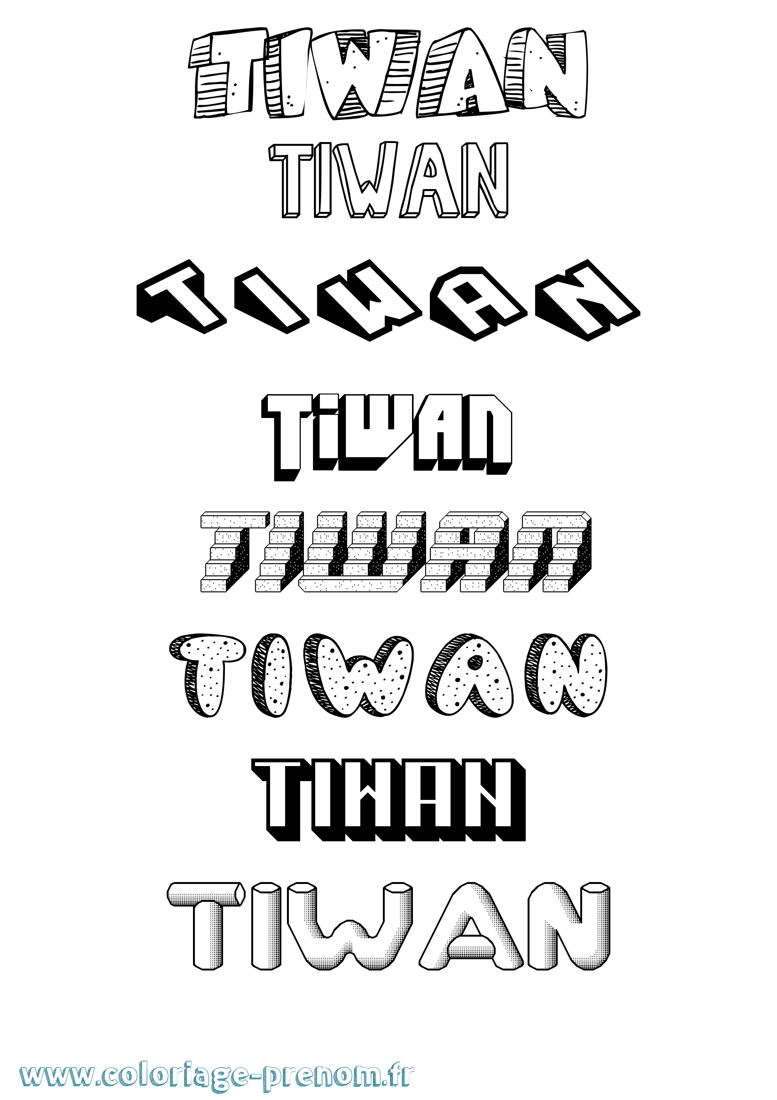 Coloriage Tiwan Effet 3D Coloriage prénom Tiwan Effet 3D