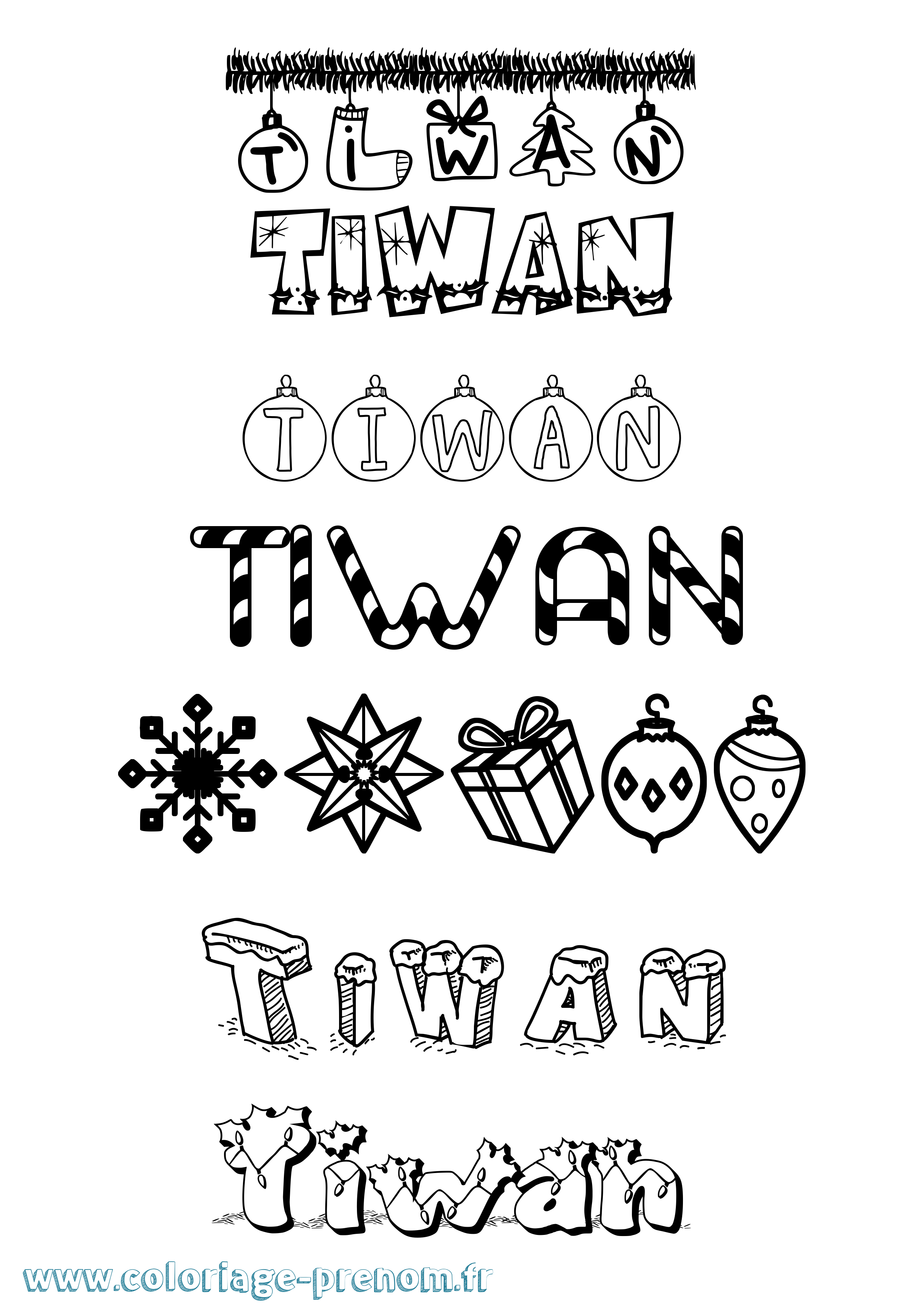 Coloriage Tiwan Noël Coloriage prénom Tiwan Noël