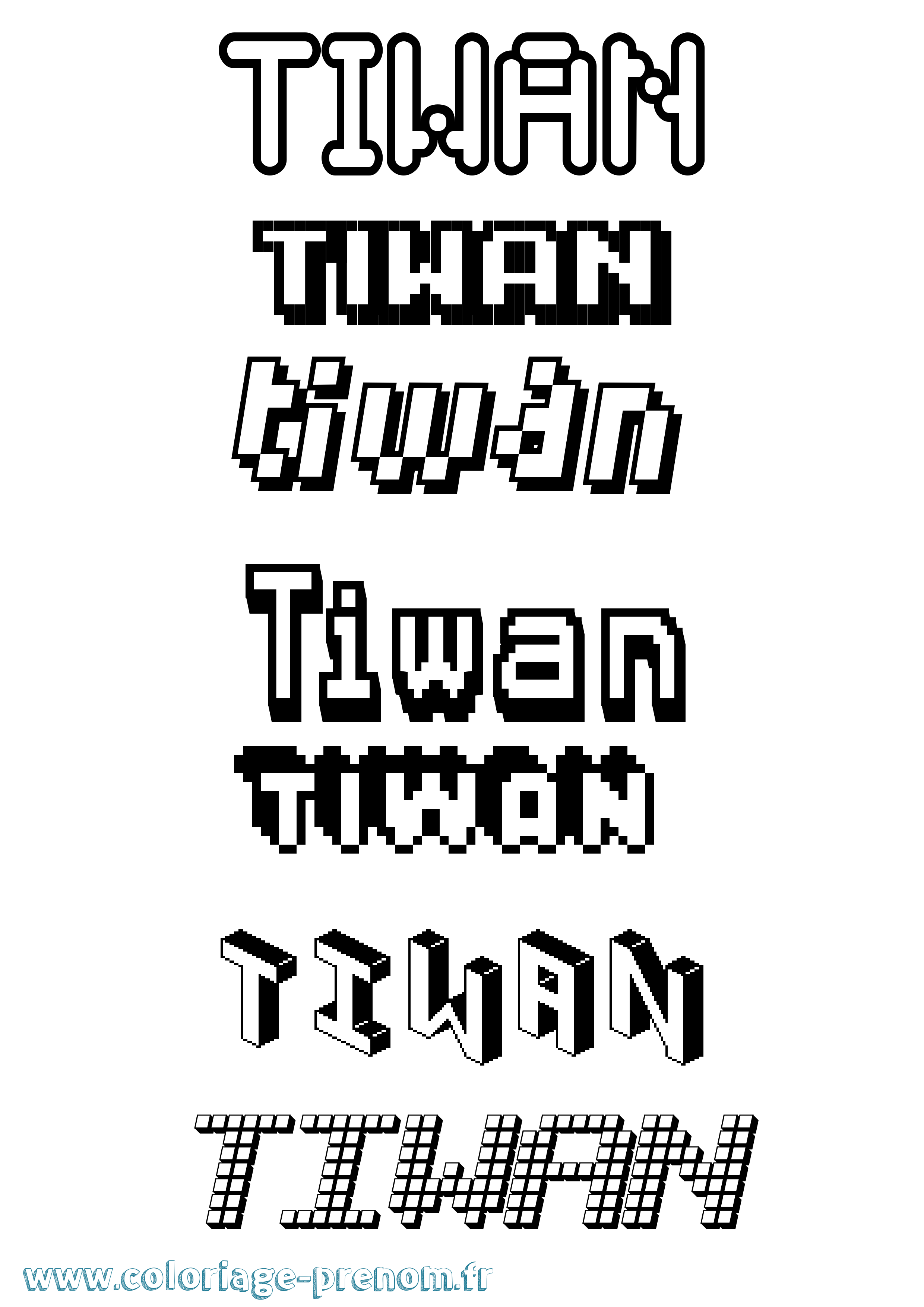 Coloriage Tiwan Pixel Coloriage prénom Tiwan Pixel