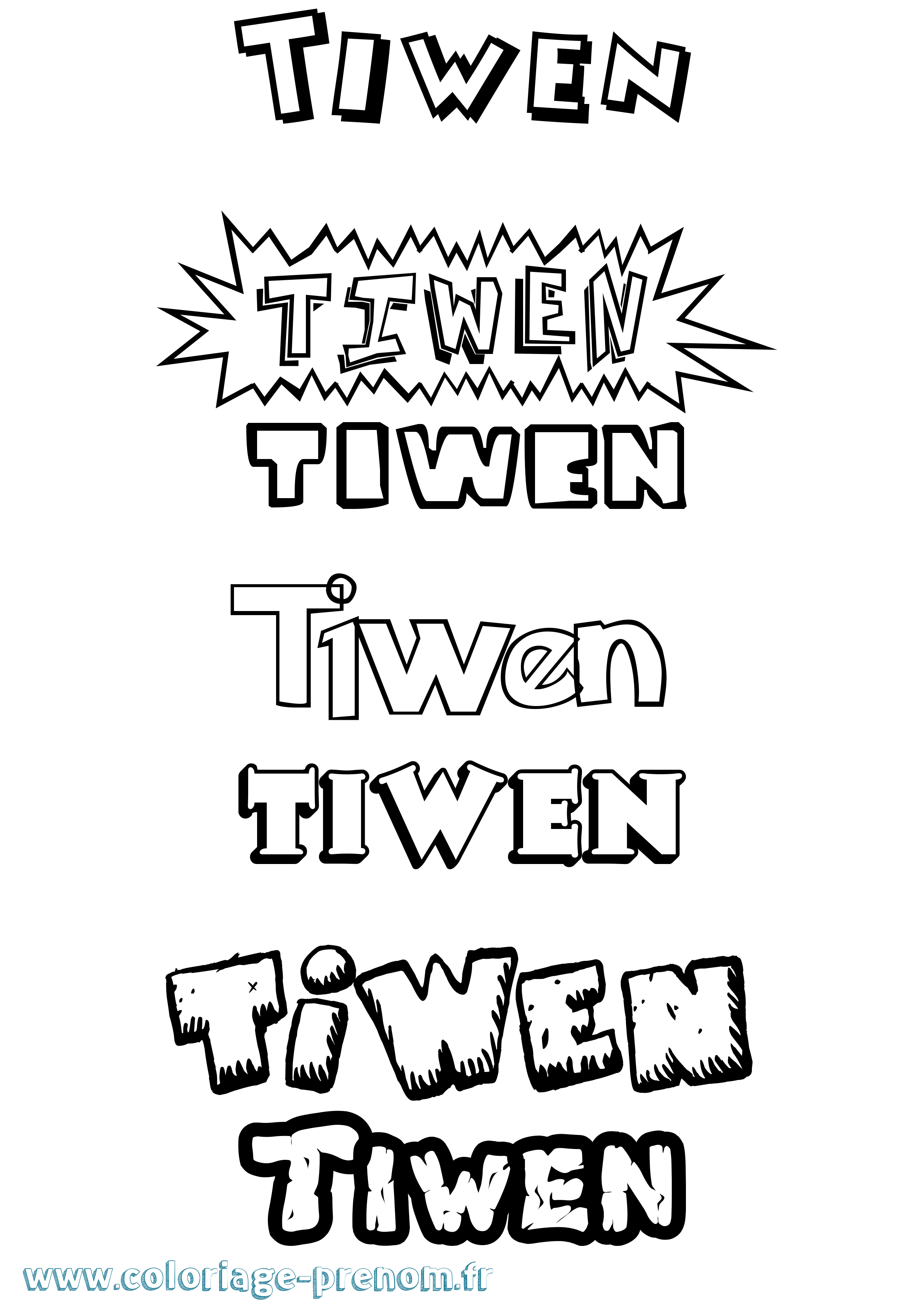 Coloriage Tiwen Dessin Animé Coloriage prénom Tiwen Dessin Animé