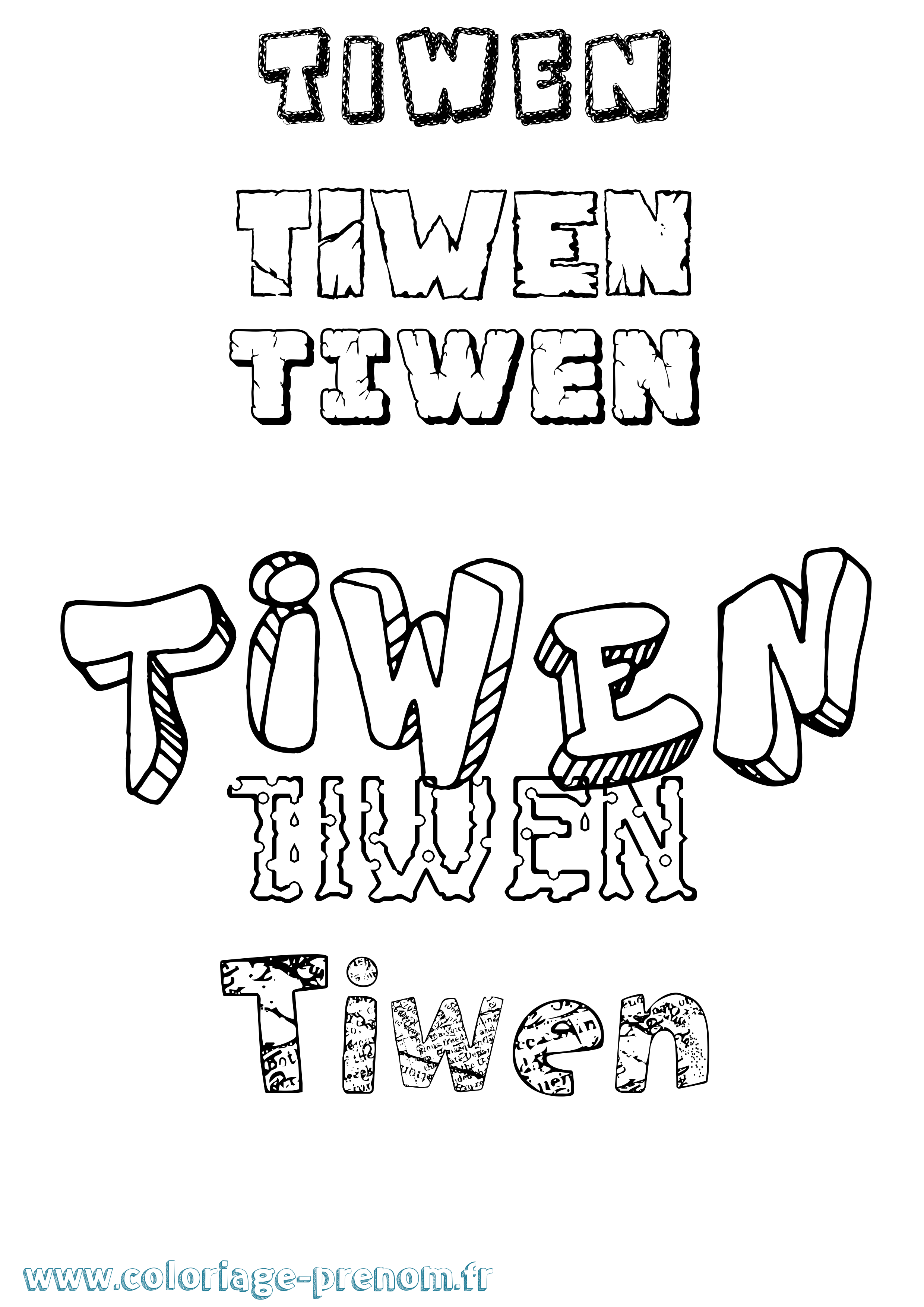 Coloriage Tiwen Destructuré Coloriage prénom Tiwen Destructuré