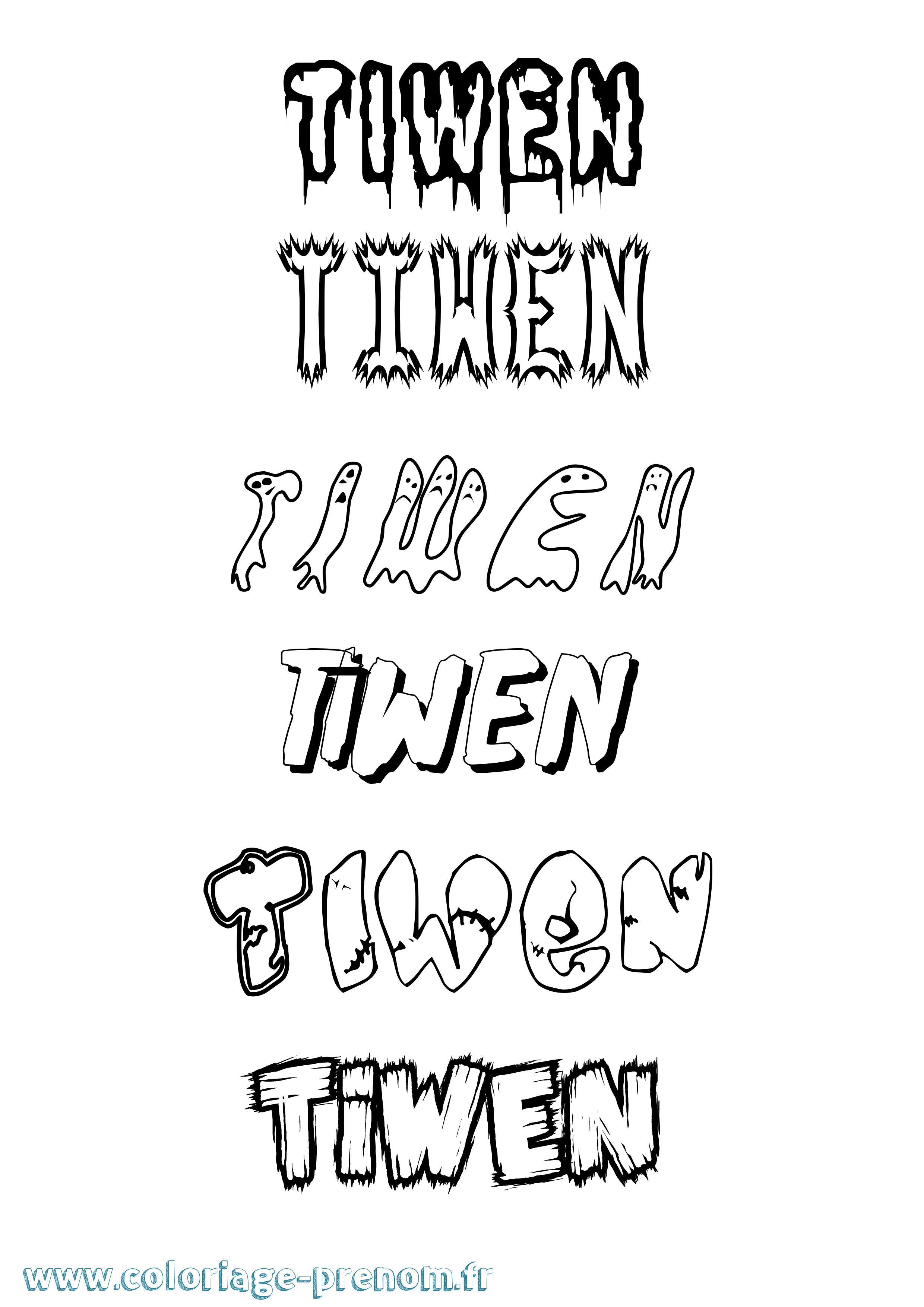 Coloriage Tiwen Frisson Coloriage prénom Tiwen Frisson