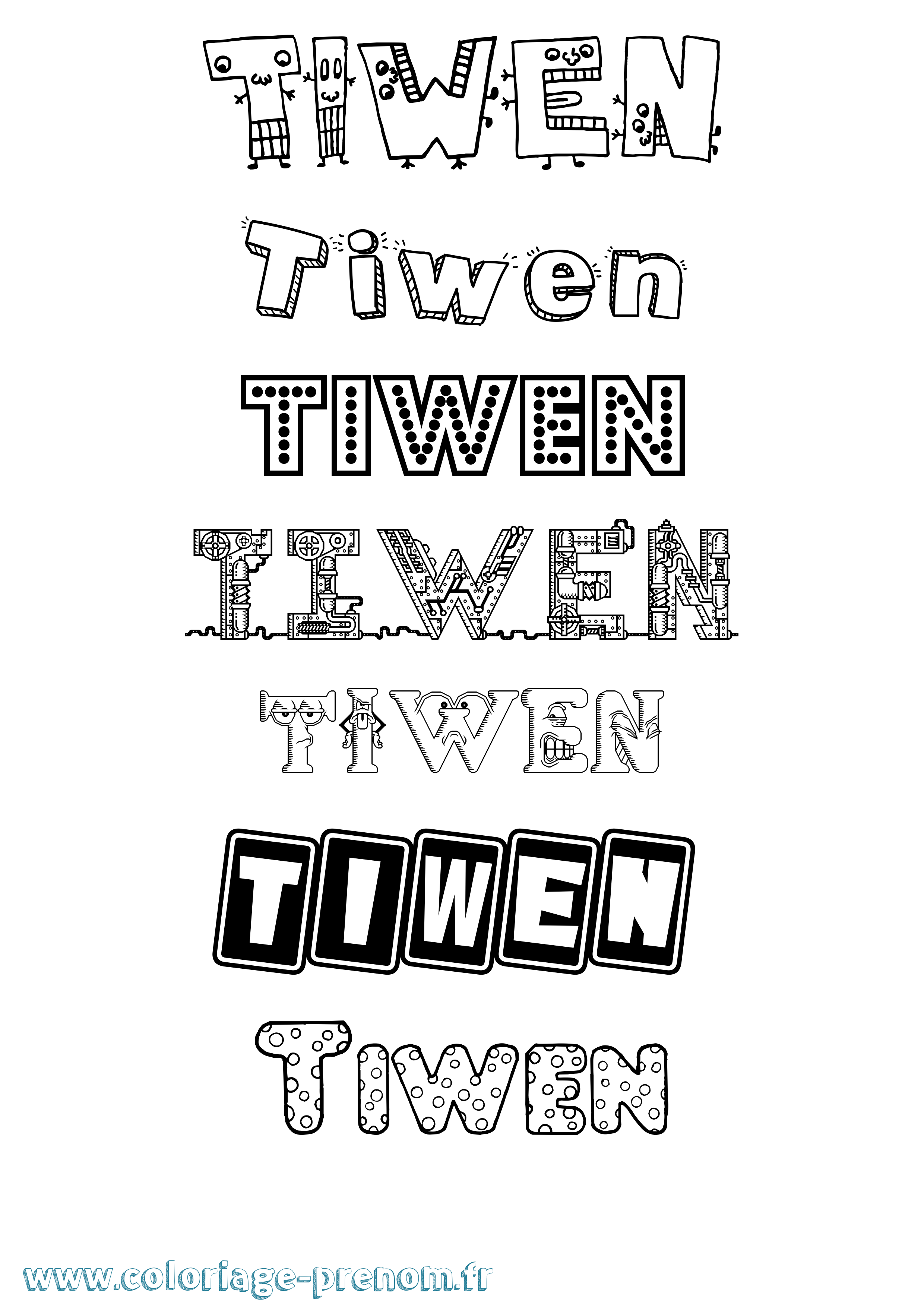 Coloriage Tiwen Fun Coloriage prénom Tiwen Fun