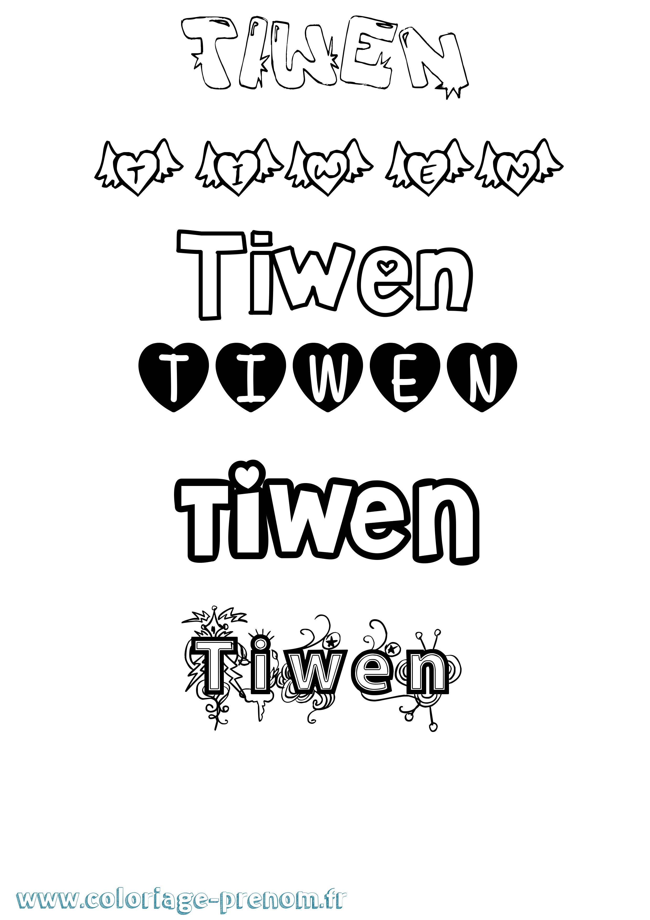 Coloriage Tiwen Girly Coloriage prénom Tiwen Girly