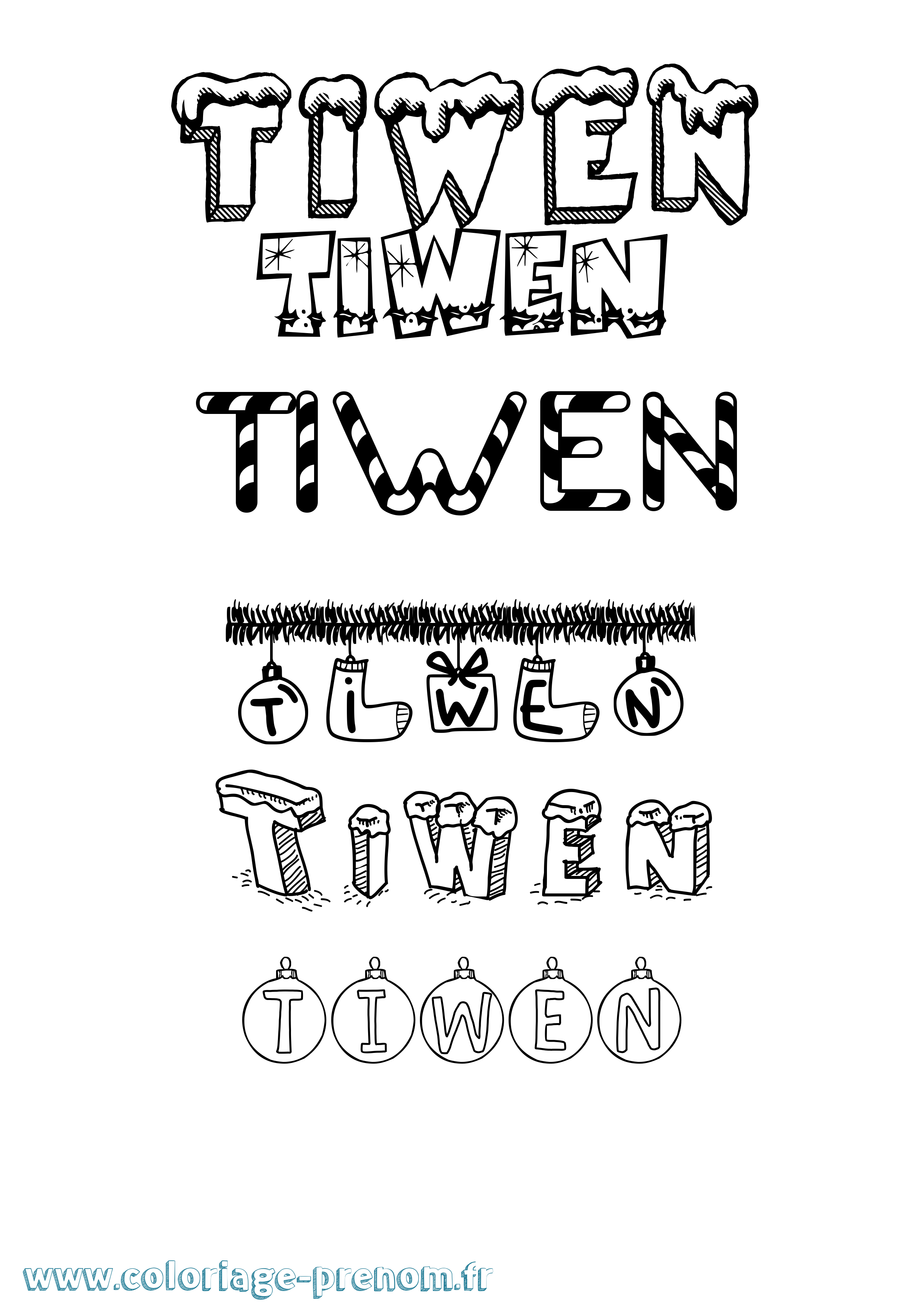 Coloriage Tiwen Noël Coloriage prénom Tiwen Noël