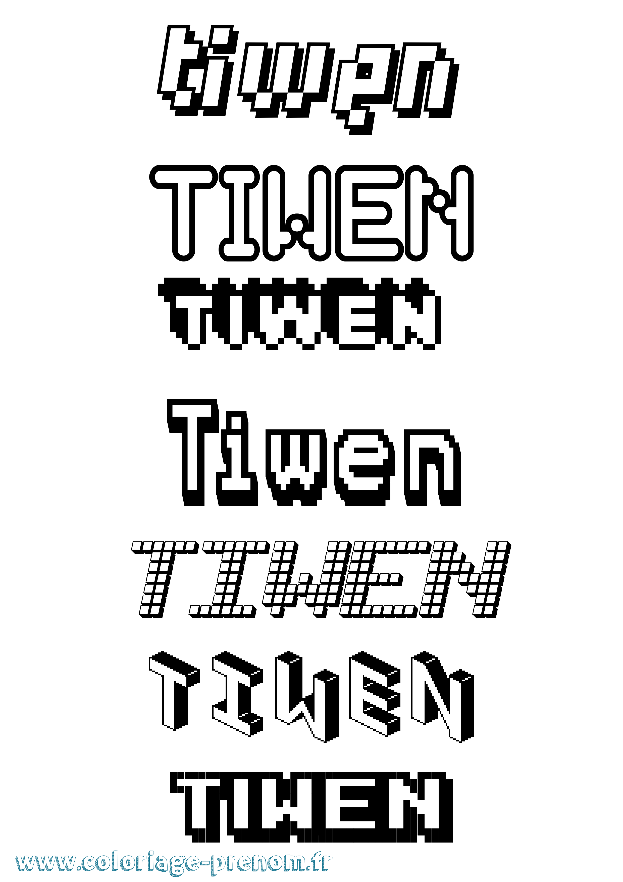 Coloriage Tiwen Pixel Coloriage prénom Tiwen Pixel