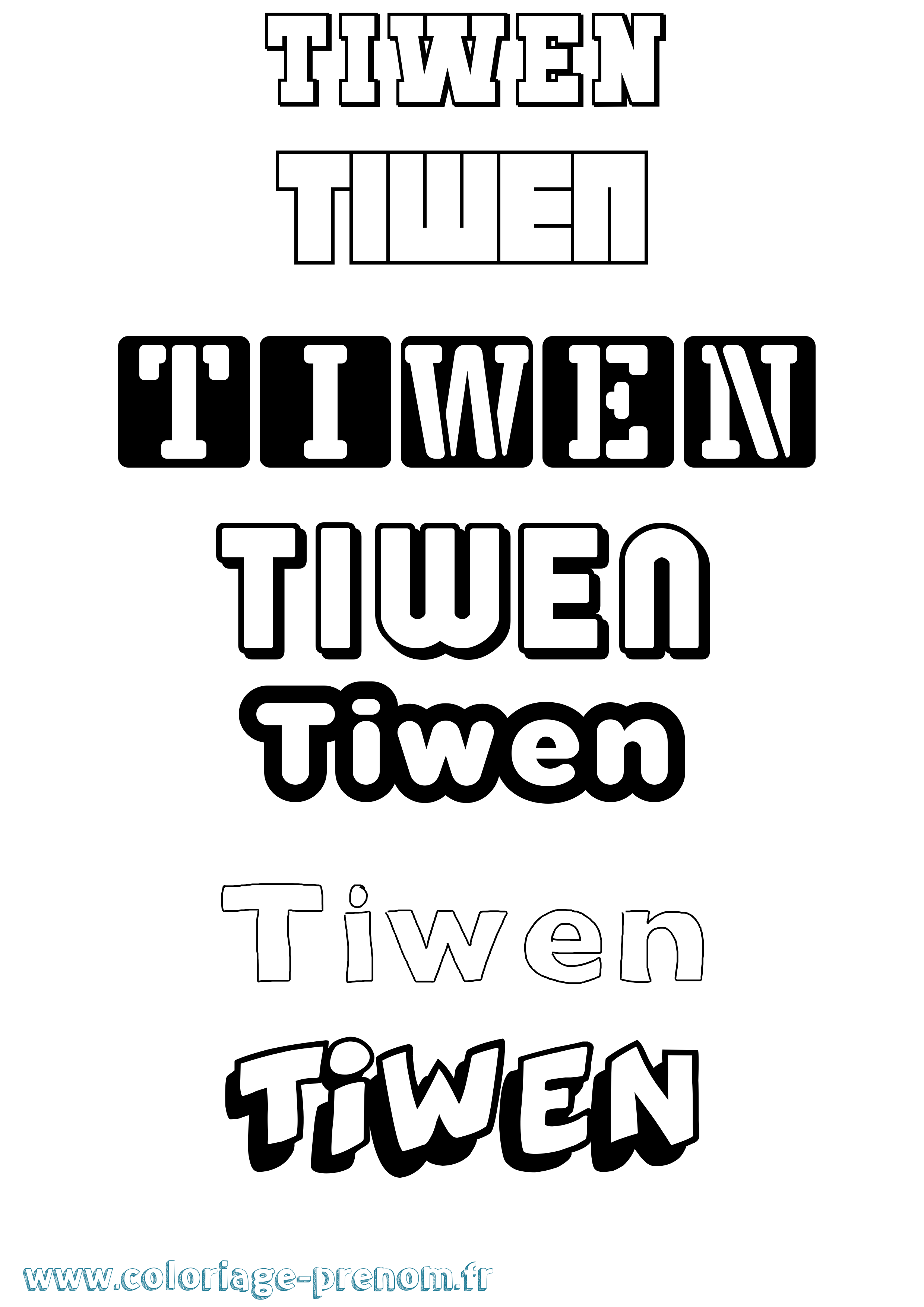Coloriage Tiwen Simple Coloriage prénom Tiwen Simple
