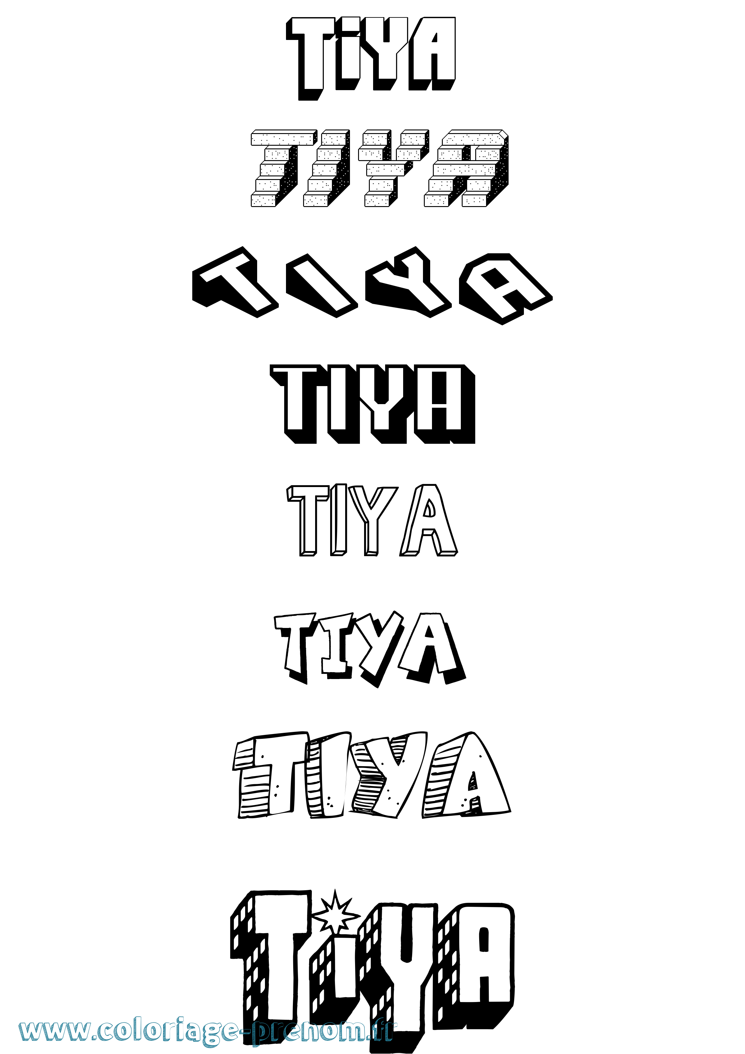 Coloriage Tiya Effet 3D Coloriage prénom Tiya Effet 3D