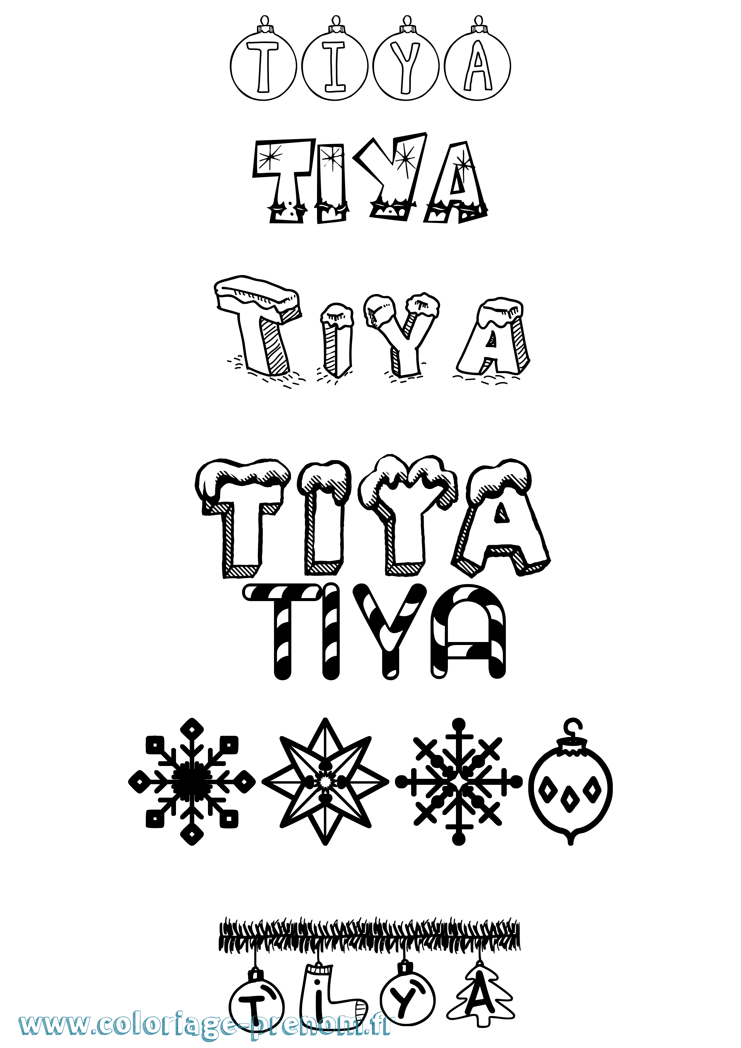Coloriage Tiya Noël Coloriage prénom Tiya Noël