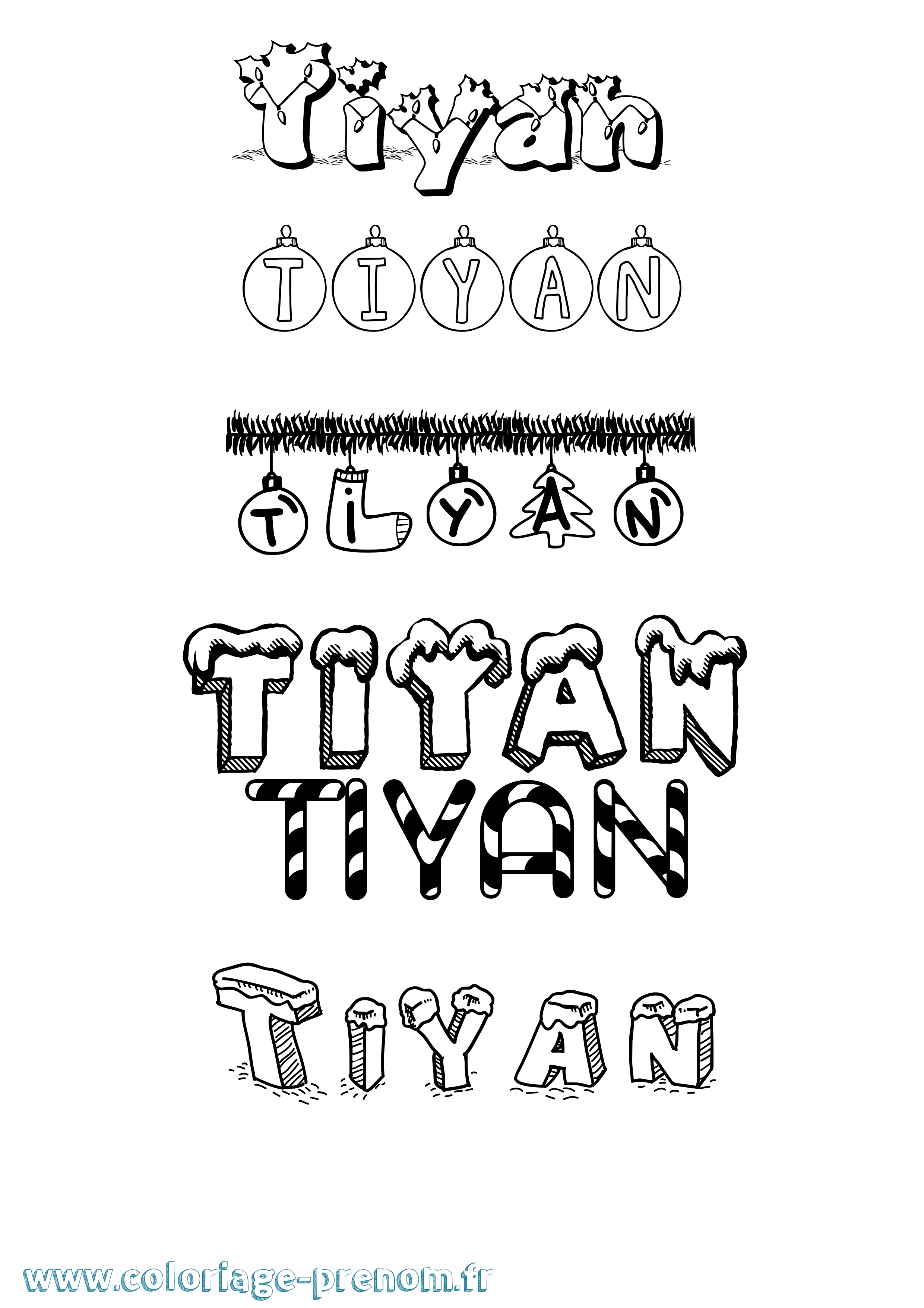 Coloriage Tiyan Noël Coloriage prénom Tiyan Noël