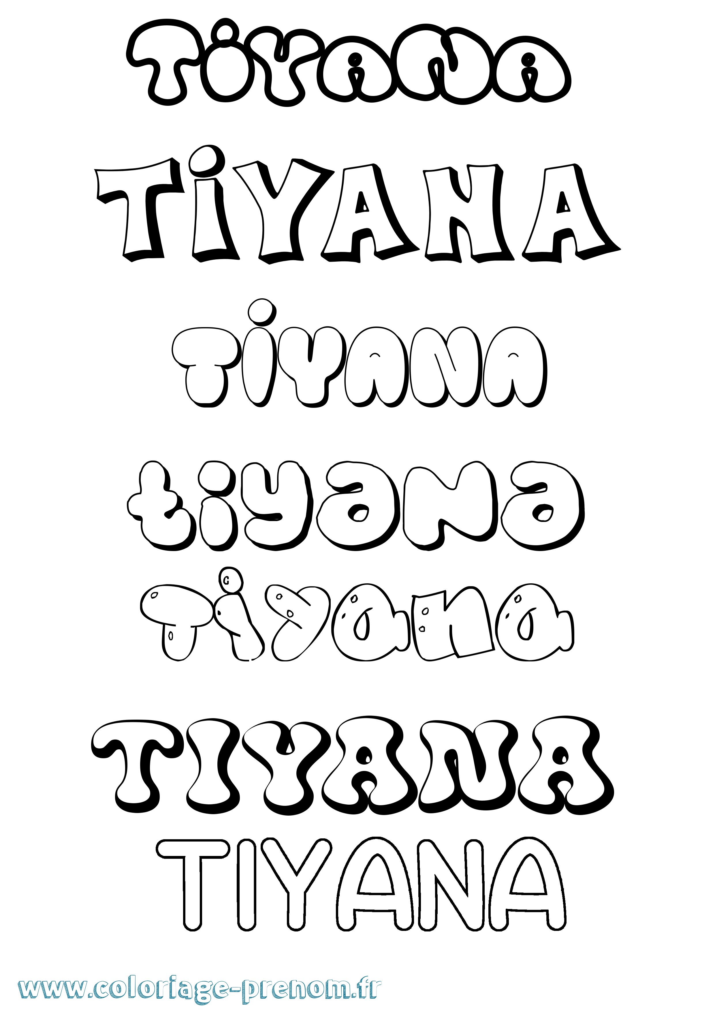 Coloriage Tiyana Bubble Coloriage prénom Tiyana Bubble