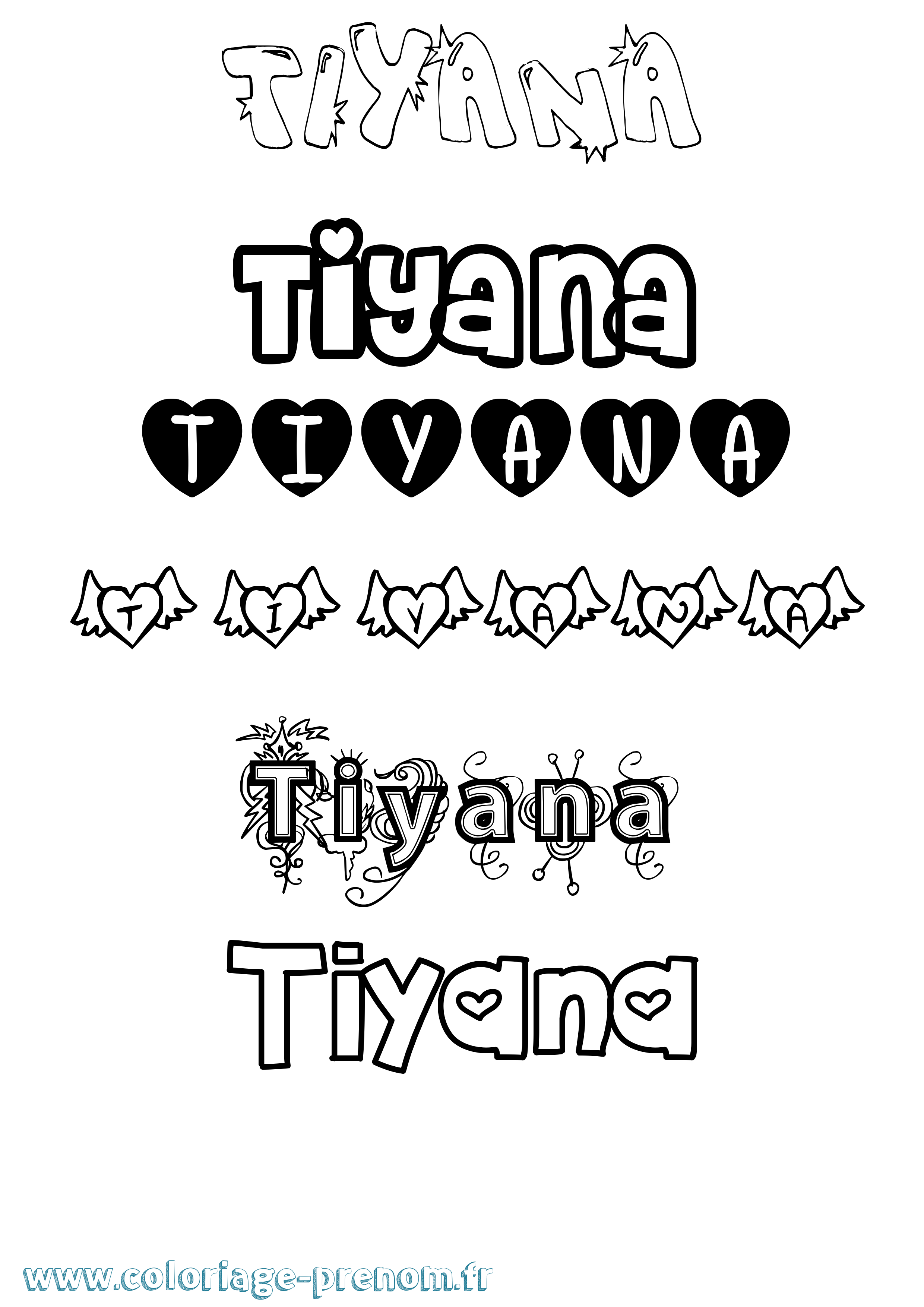 Coloriage Tiyana Girly Coloriage prénom Tiyana Girly
