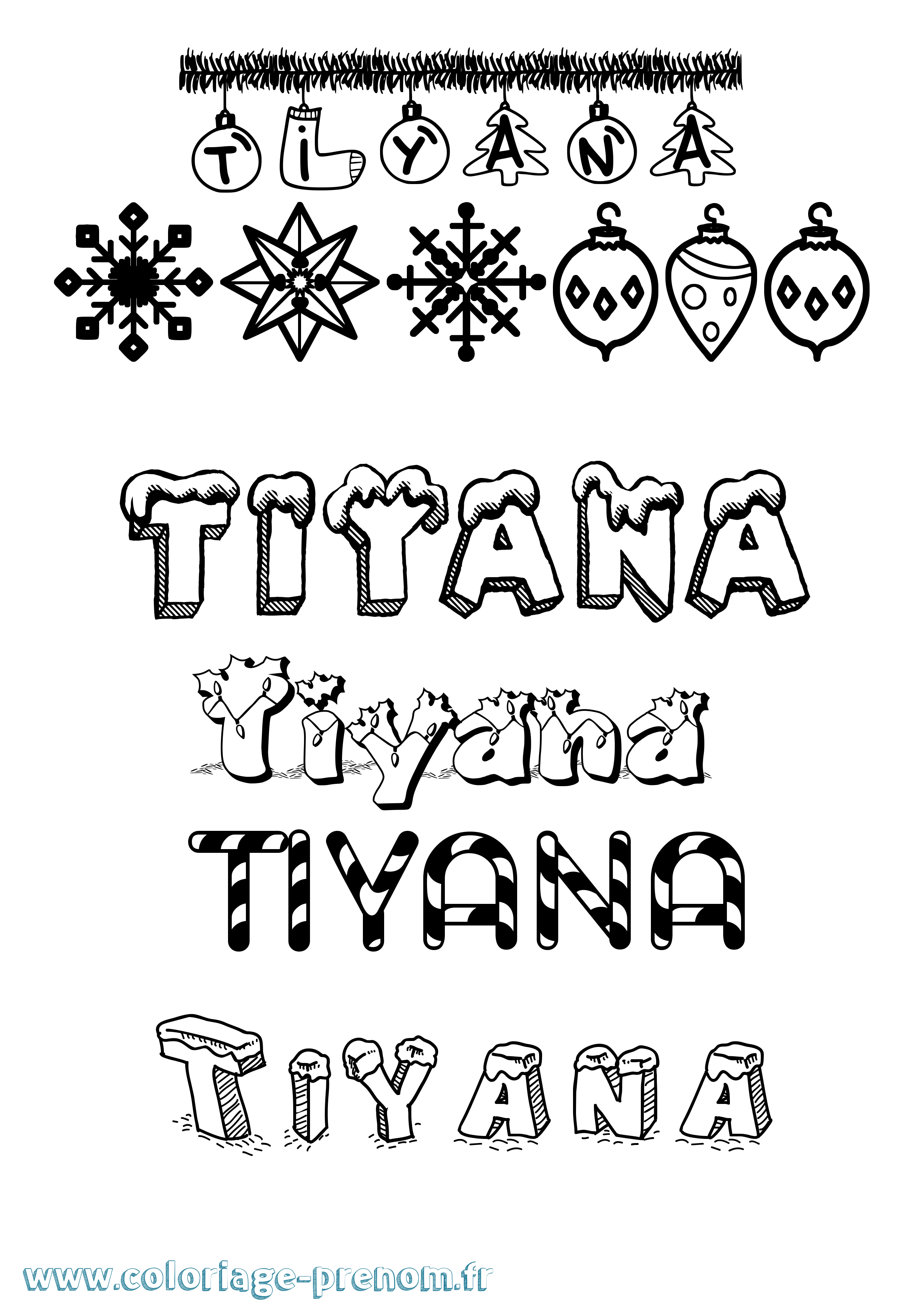 Coloriage Tiyana Noël Coloriage prénom Tiyana Noël