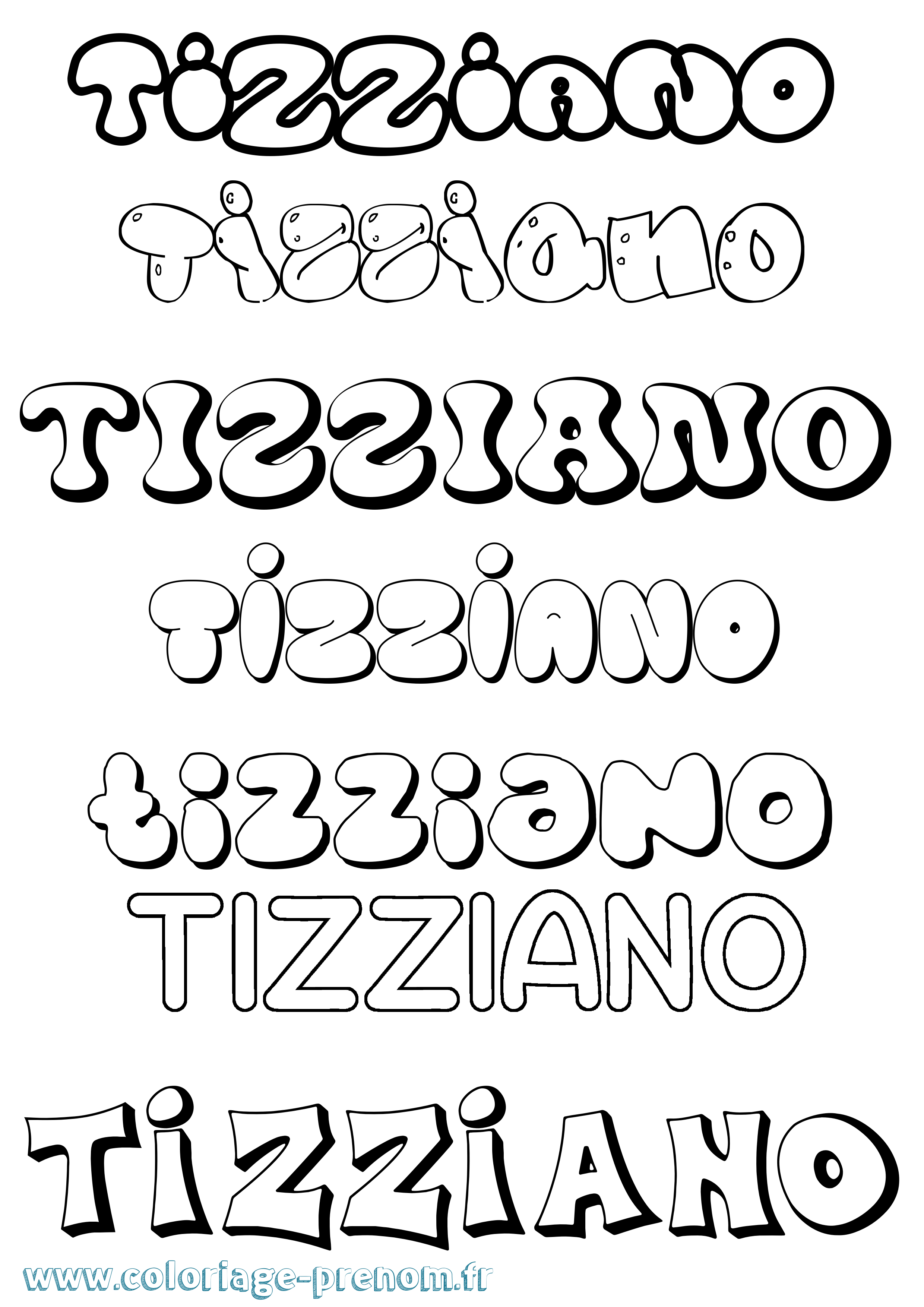 Coloriage Tizziano Bubble Coloriage prénom Tizziano Bubble