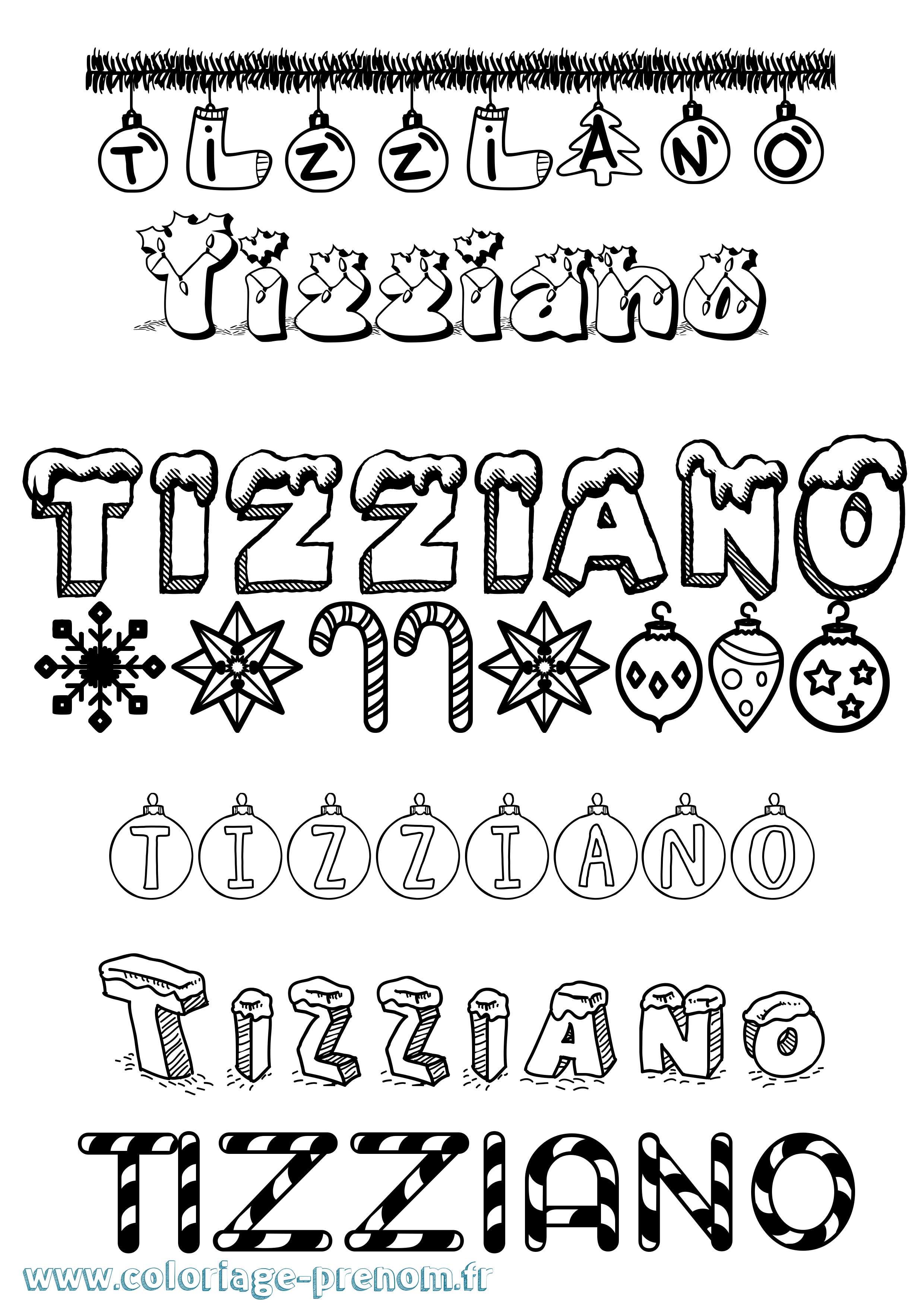 Coloriage Tizziano Noël Coloriage prénom Tizziano Noël
