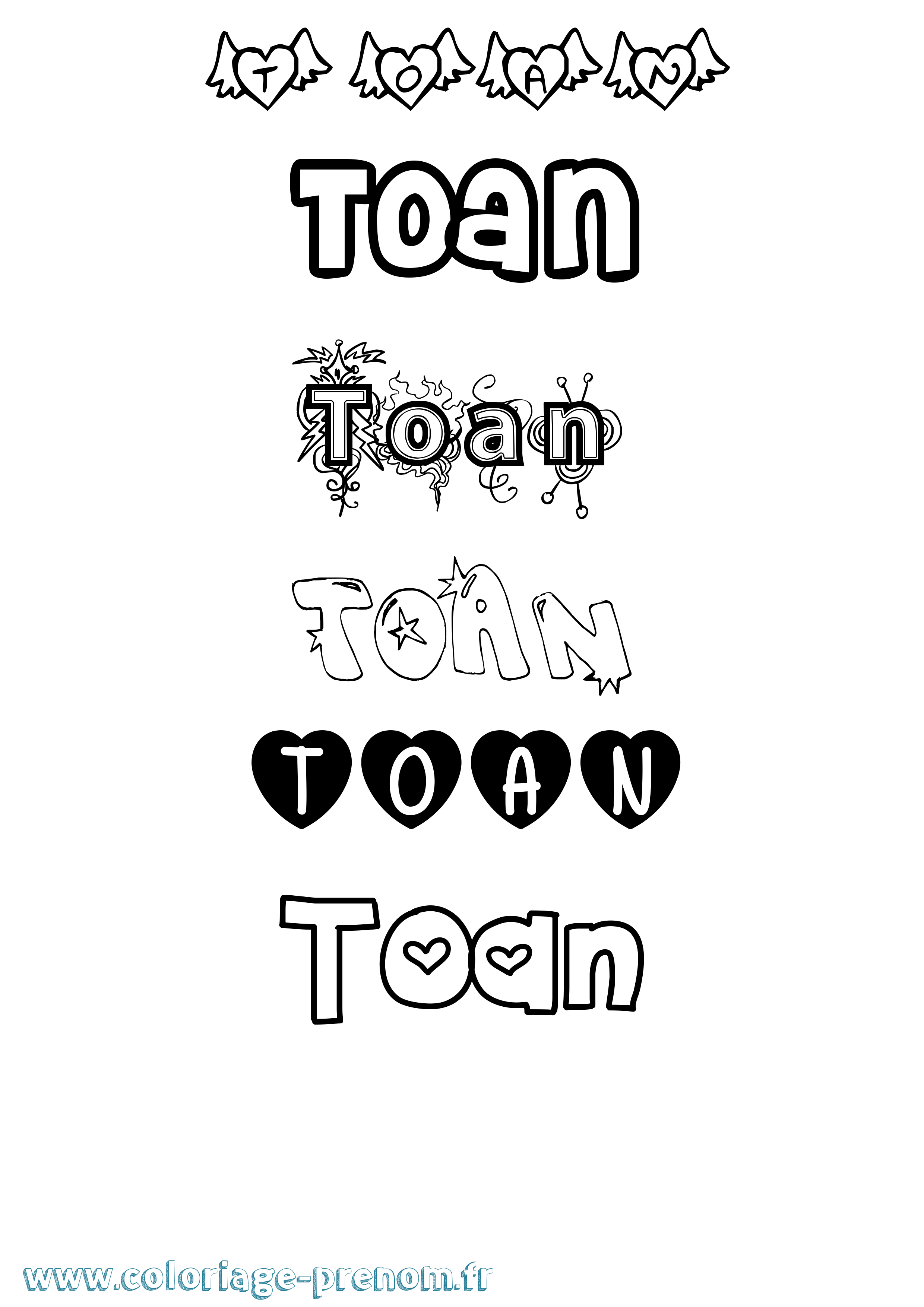 Coloriage Toan Girly Coloriage prénom Toan Girly
