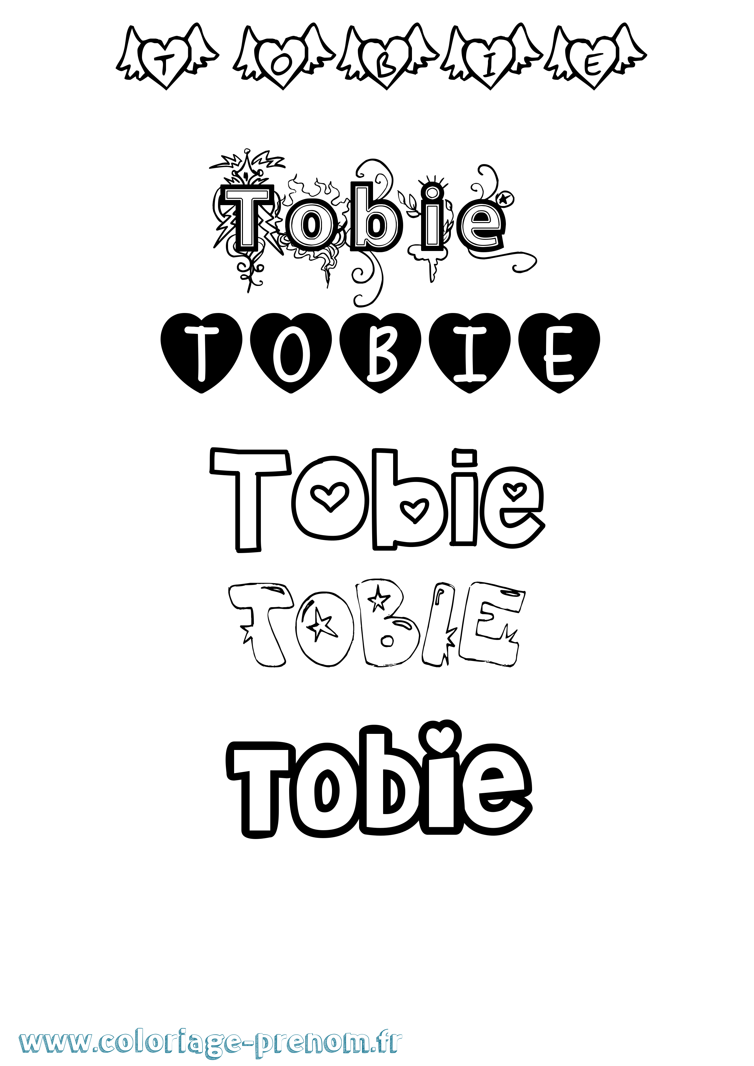 Coloriage Tobie Girly Coloriage prénom Tobie Girly