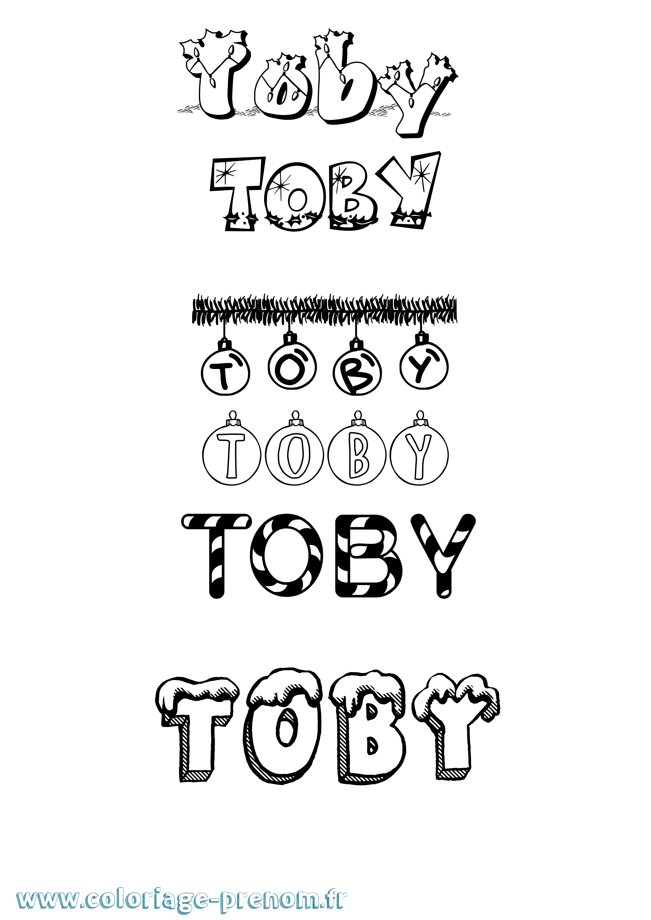Coloriage Toby Noël Coloriage prénom Toby Noël