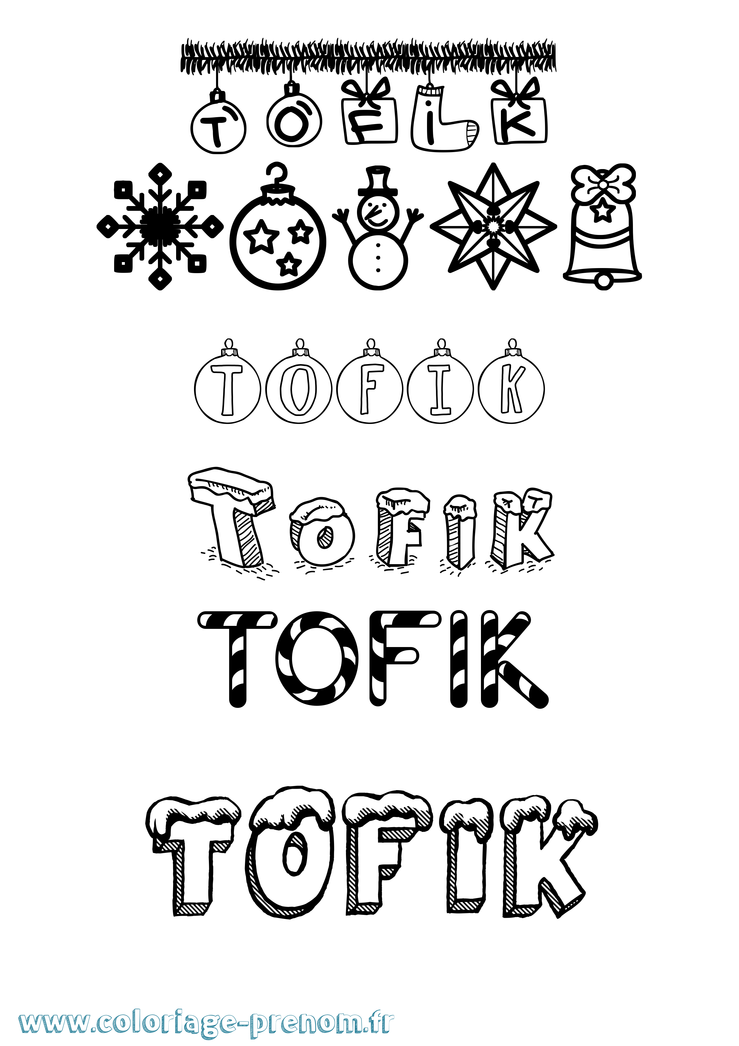 Coloriage Tofik Noël Coloriage prénom Tofik Noël