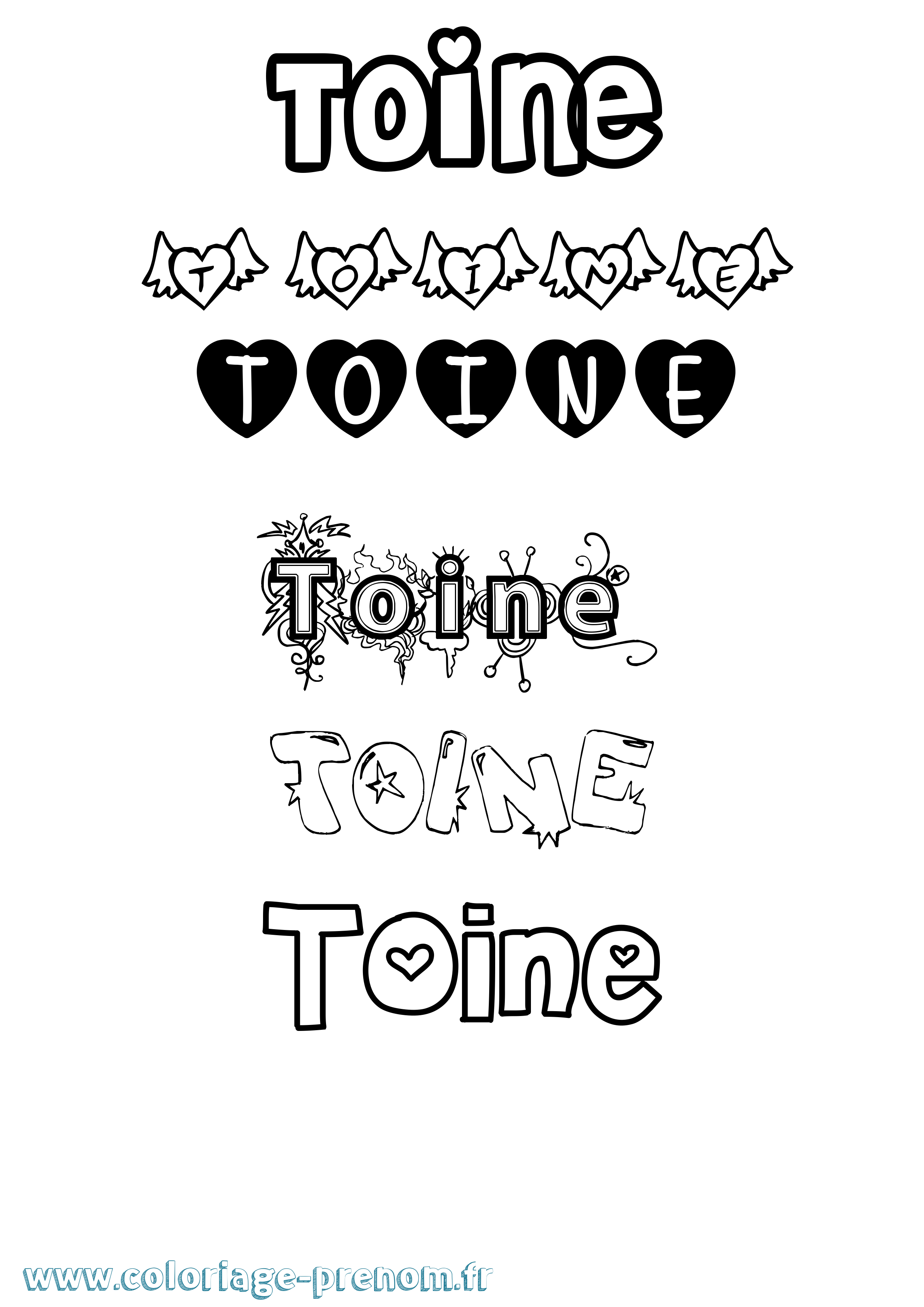 Coloriage Toine Girly Coloriage prénom Toine Girly